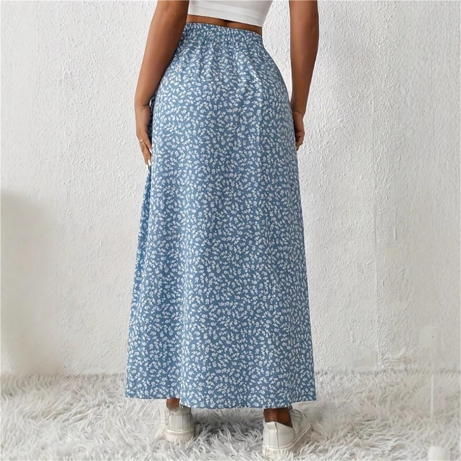 Falda Floral Falda Larga Floral con Abertura en la Cintura Alta for Mujer, Faldas Informales largas de Corte A elásticas Verano for para Mujeres
