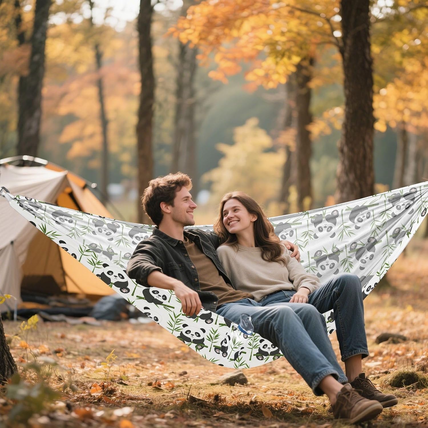 ALAZA Cute Panda Animal Camping Hammocks Single or 2 Person 500 lbs Portable Parachute Travel Hammock w/Tree Straps for Hiking Backpacking Indoor Outdoor