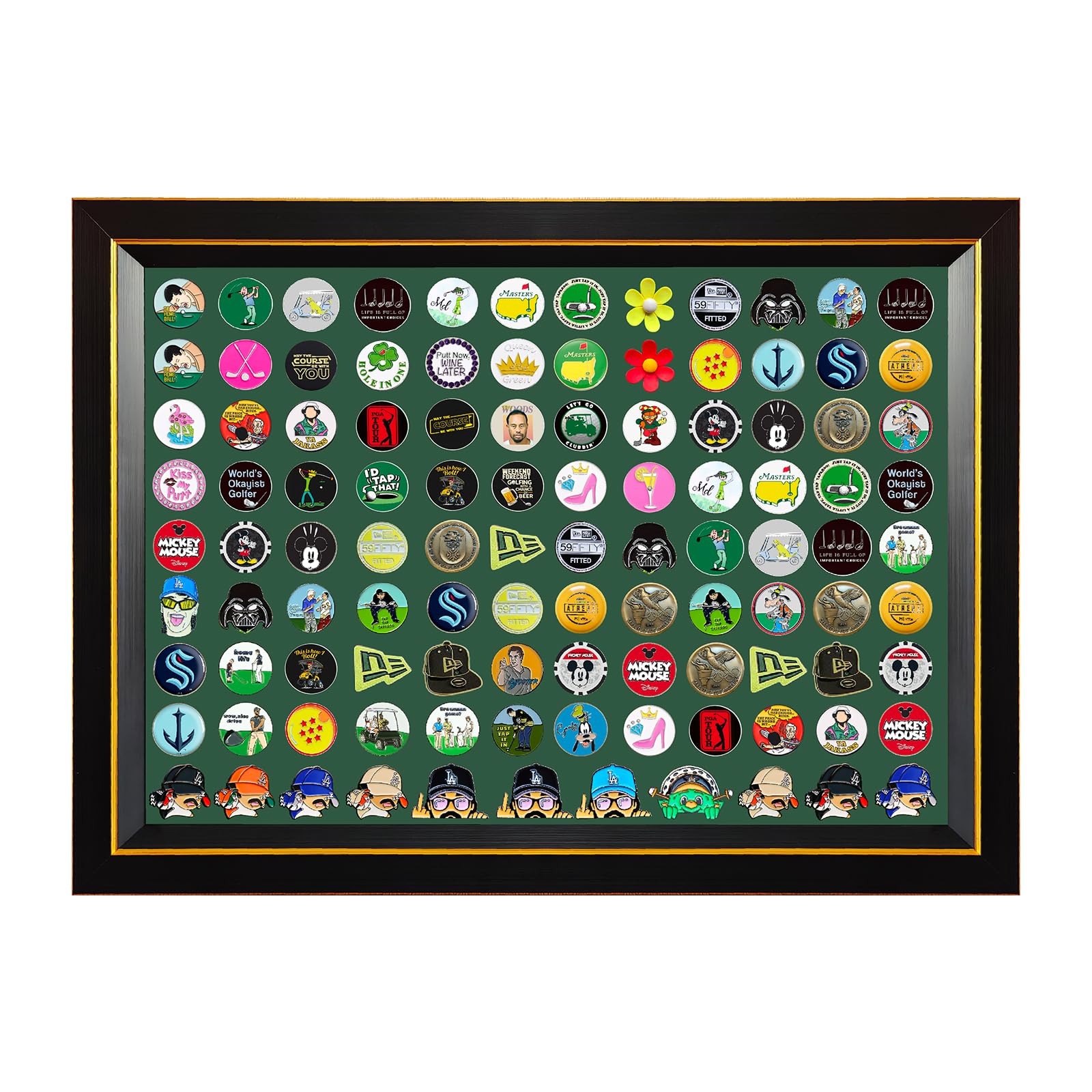 Magnetyczna ramka na markery do piłek golfowych z litego drewna 46 cm x 33,8 cm, do montażu na ścianie, z 98% szklanymi drzwiami UV, pudełko do przechowywania markerów kulkowych może pomieścić do 100