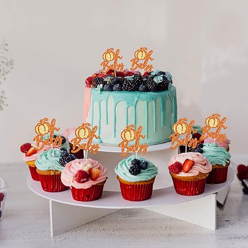 Miniatura 158 de Ephlyn 24 piezas de calabaza Oh Baby Cupcake Toppers con purpurina temática de otoño de calabaza Cupcake Picks Baby Shower Cake Decoraciones