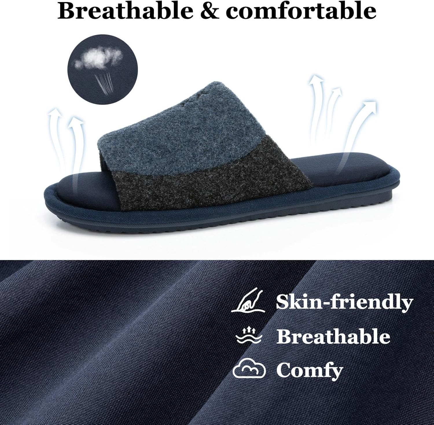 Mens Two-Tone Slippers with Memory Foam Open Toe House Shoes Non-Slip Men's Slippers Comfy Indoor Slipper for Men Gifts for Men Him Dad - Image 6