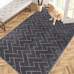 PURRUGS Easy Care Area Rug 4ft x 6ft, Non-Slip Machine Washable Entry Rug, Dog Door Mat, Stain Resistant Accent Rug for Hallway, Bedroom, Living Room and Mudroom, Grey