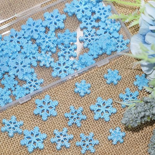 Miniatura 6 de HADDIY Mini copos de nieve de plástico para manualidades, 60 piezas de copos de nieve pequeños con purpurina azul para adornos de Navidad y fiesta