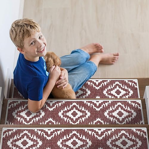 Miniatura 3 de SUSSEXHOME Tetra One Color Design - Peldaños de escalera de 9 x 28 pulgadas, tiras antideslizantes de 70% algodón para escaleras de interior,