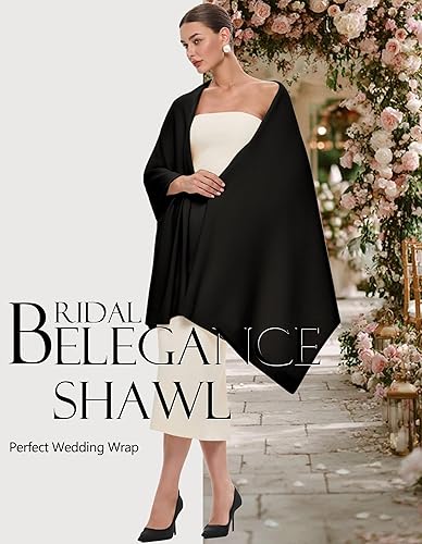 Miniatura 2 de PULI Bufanda y chal tipo pashmina para mujer, accesorio para vestido de noche, gran bufanda manta larga, chal para boda nupcial de invierno, Negro