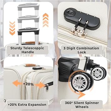 32 Extra Large Suitcase Super Lightweight Luggage 20% Expandable 4 Wheels Spinner 3-Digit Combination Lock Soft Shell Luggage Check in for 30kg
