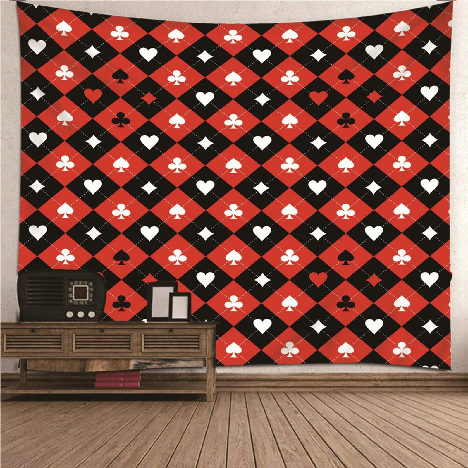 Aeici Tela Pared Playa, Wall Hanging Tapiz de Pared Patrón de póquer Tapiz- Negro Rojo Blanco, 240x220CM