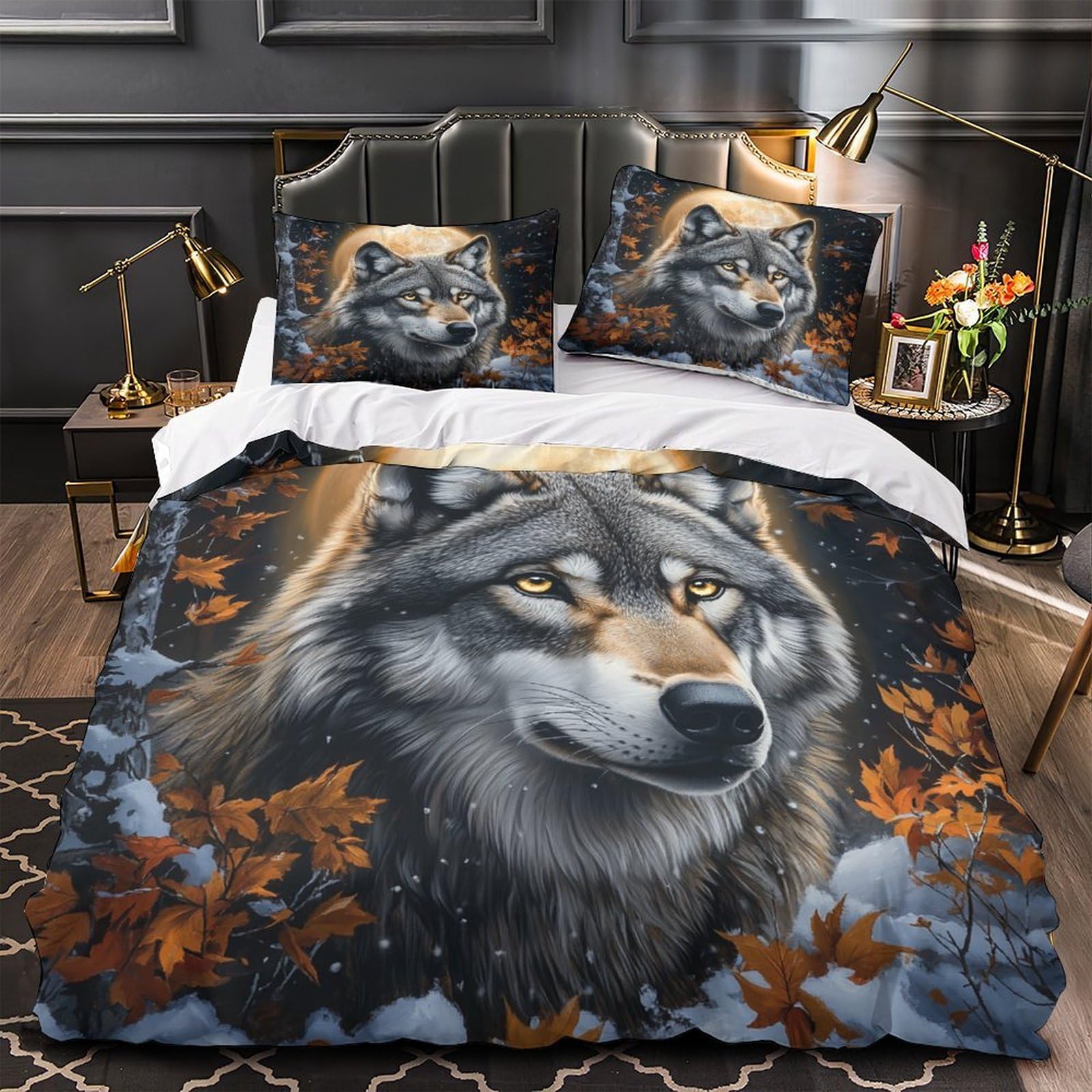 Housse de couette loup 3D 260x220 cm en microfibre pour lit deux personnes