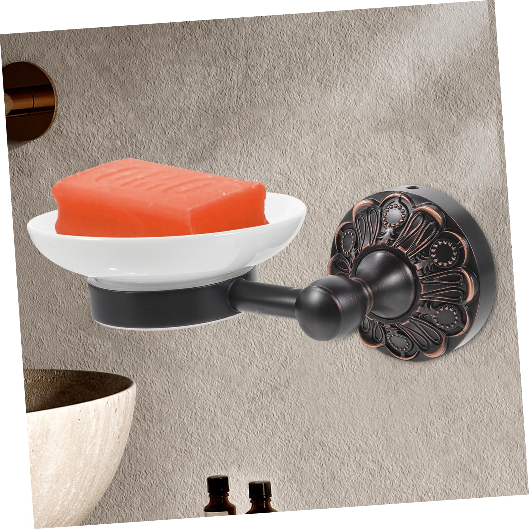 Jabonera Ovalada de Pared en Cobre Negro para Baño y Cocina | Esquinas Discretas, Tornillos Ocultos, Accesorios Completos para Montaje Fácil