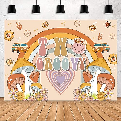 Miniatura 6 de MEHOFOND Telón de fondo de bebé Groovy de 7 x 5 pies, diseño de arco iris, retro, hippie, bohemio, niña, decoración de baby shower, amor de paz de