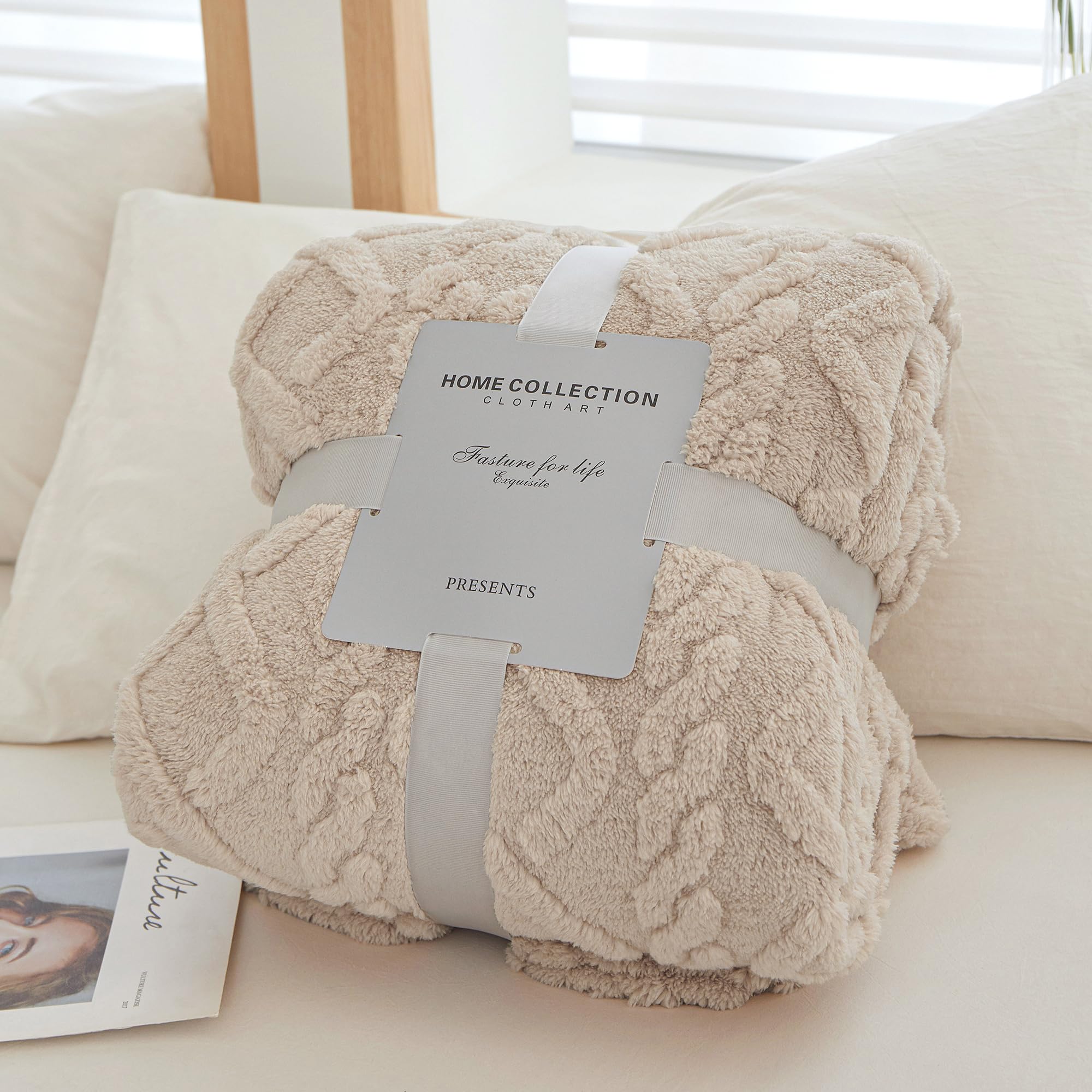WONGS BEDDING Morbida coperta per divano, in pile, 150 x 200 cm, per letto, divano, colore beige