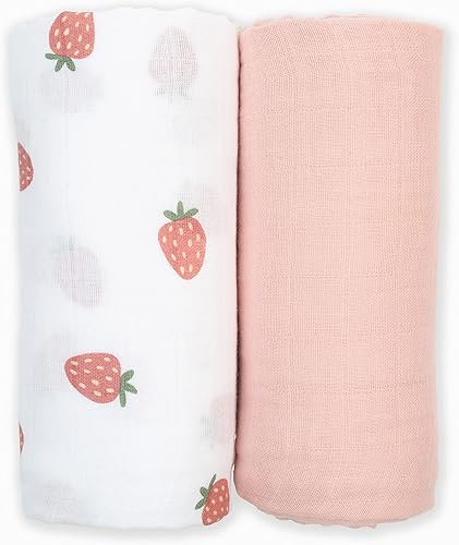 lulujo Juego de manta bohemia de muselina de algodón, paquete de 2 (fresas y zapatillas de ballet)