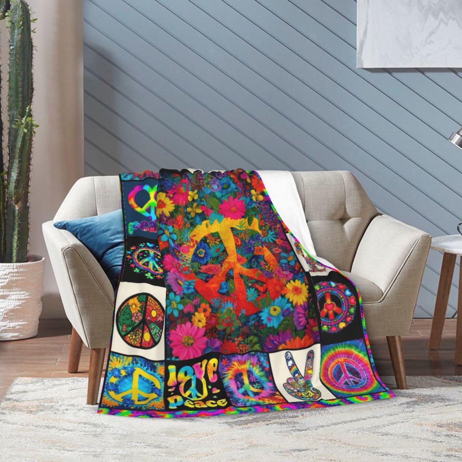 Peace Throw Blanket Soft Cozy Warm Blanket Women Men 60"X50" Throw for Couch Bedroom Home Decor