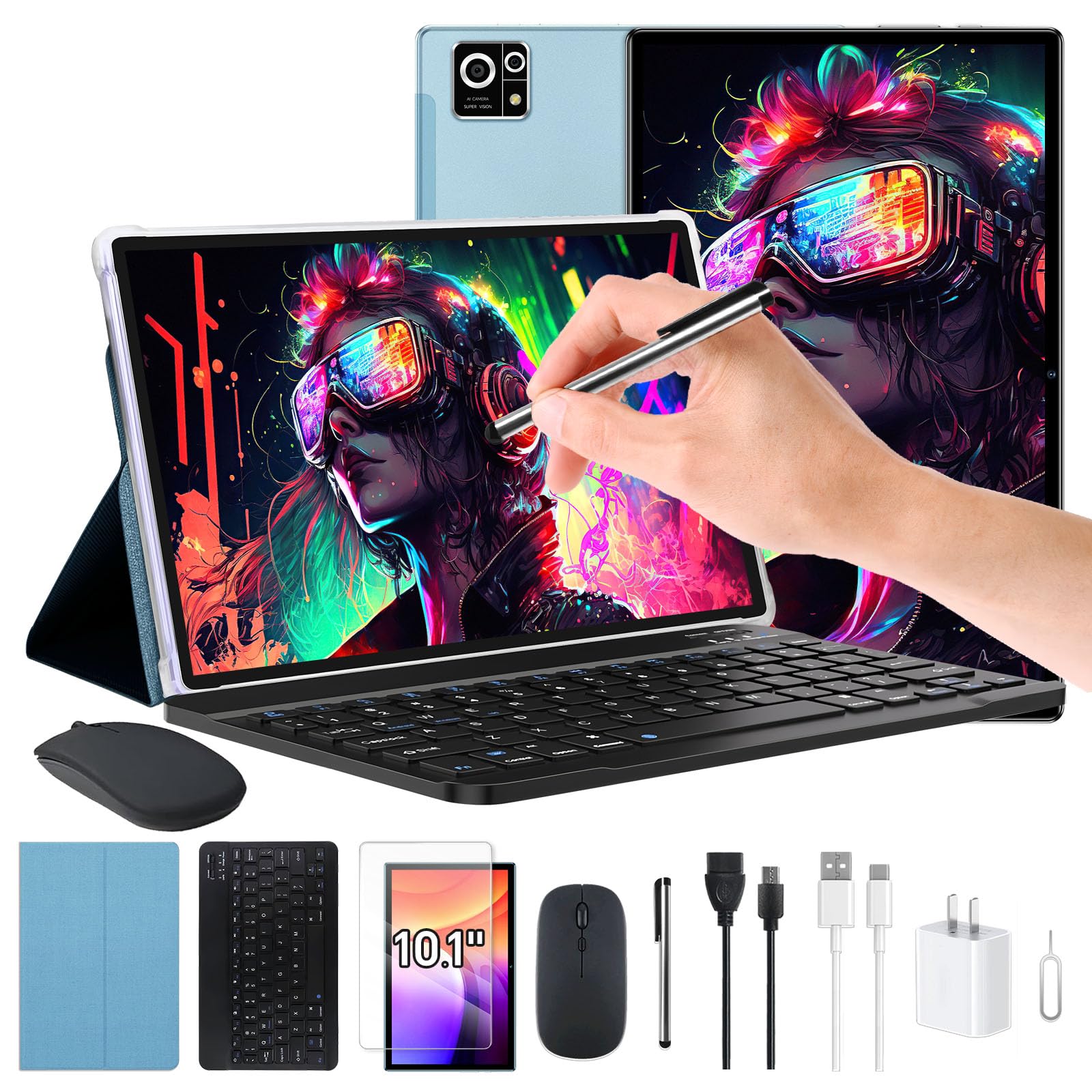 M8 10 "Android 15 tabletas modelo WiFi, batería grande de 8000 mA, CPU de 8 núcleos A523, 12 GB + 256 GB + 1 TB expandible, cámara de 13MP + 5MP, FaceID + 5Gwifi + GPS + IPS, teclado / mouse / lápiz óptico / estuche / película protectora incluida (azul)