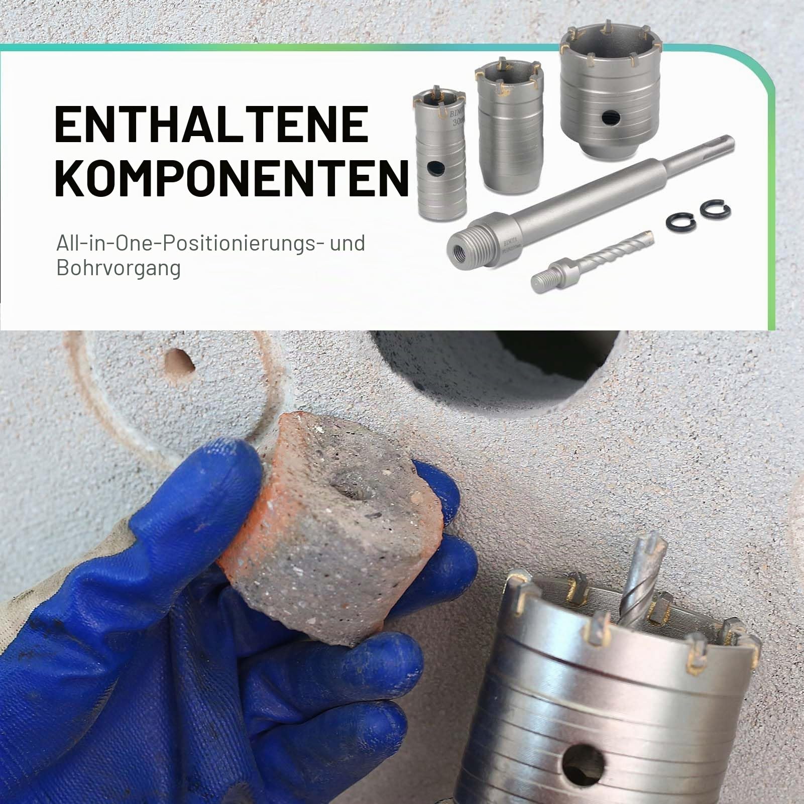 BINOTA Lochsägen-Set für Beton, Kreisbohrer, Lochsäge für Beton, Zement, Ziegel, Mauerwerk, Stein, 30, 40 und 60 mm