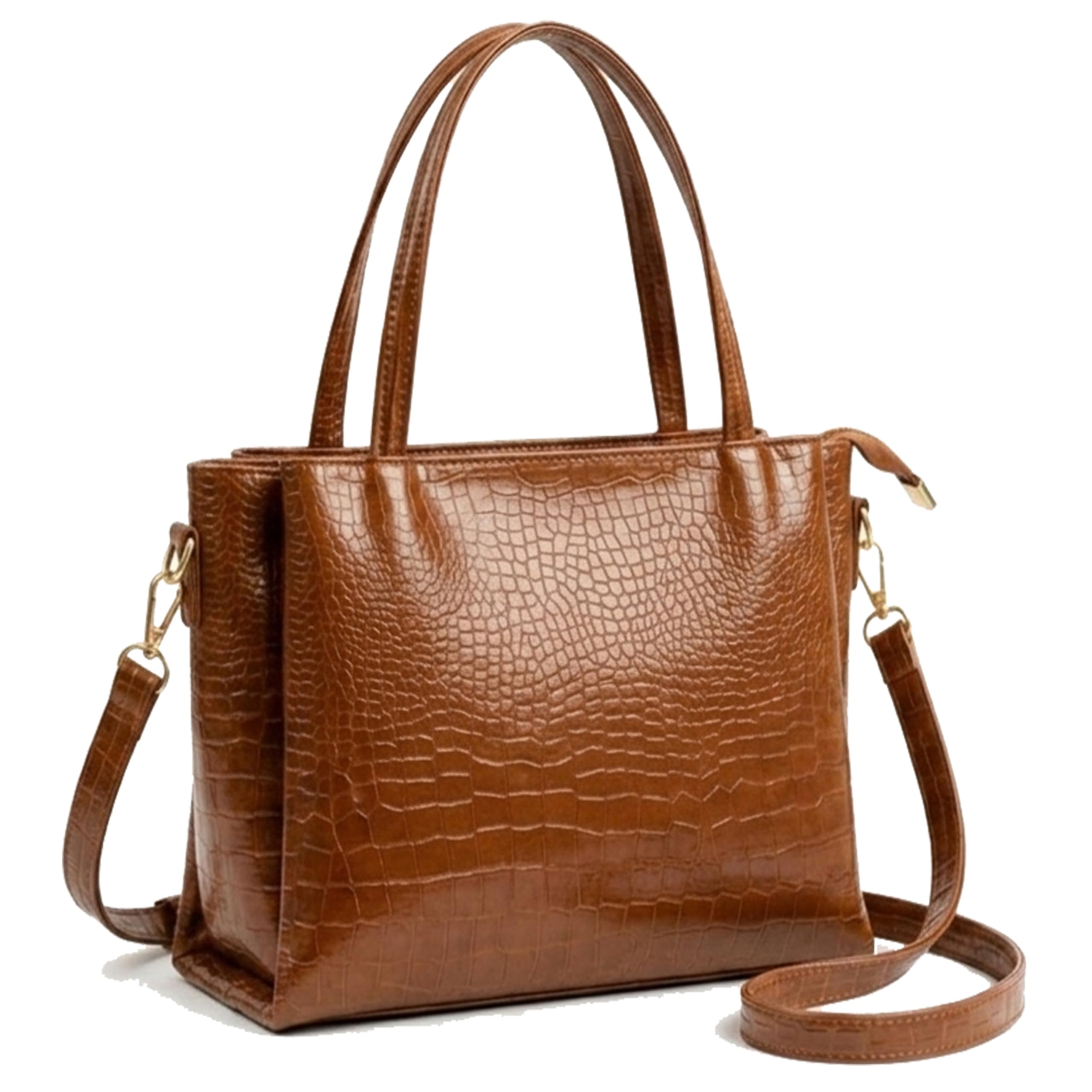 AVÉRAA Women’s Premium Croco Pattern Handbag with Sling Strap | Large Tote Purse L17xW4.5xH12 Inch | Multi-Compartment Office Bag | Stylish Shoulder Bag for Work, Travel & Daily Use-image-48