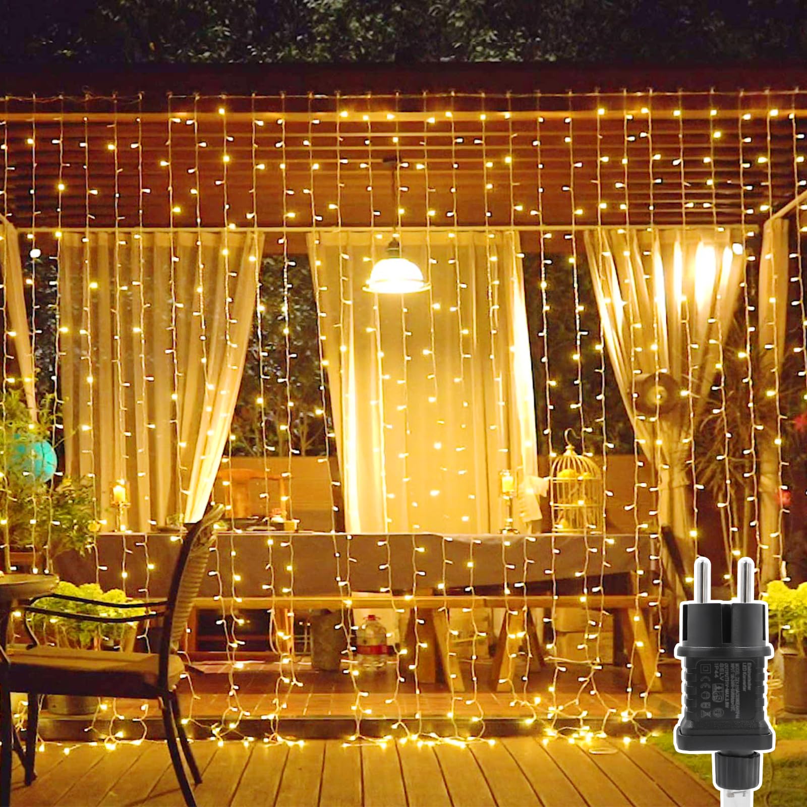 Artrastar Lichtervorhang Innen 3x2m 200 LED Lichterkette Vorhang Aussen mit Stecker 8 Modi für Gardine,Wand,Schlafzimmer,Hochzeit,Party und Weihnachtsdeko