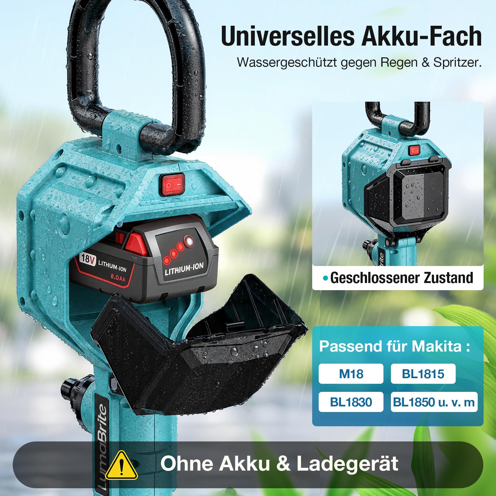 Akku Regenfasspumpe Kompatibel mit Makita 18V Wasserpumpe 2800 L/h und Förderhöhe 8 m, Ausziehbar, Bürstenlos Motor Automatisch Stop, Akku Wasserpumpe für Garten & Pool ((ohne Akku)