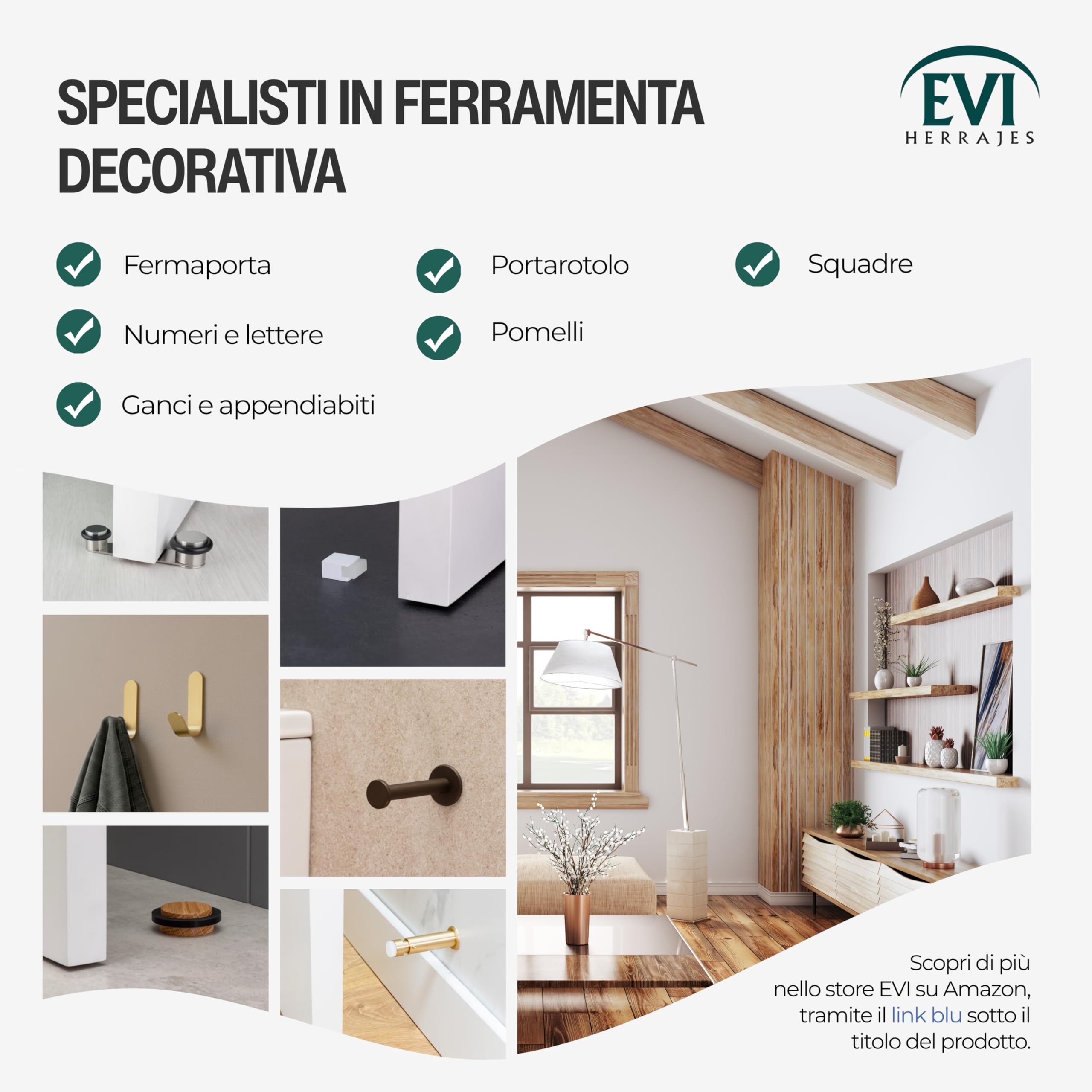 EVI Herrajes | Fermaporta in Legno | Legno di Noce con Gomma Nera | Ø47x22mm | Installazione Adesiva | Ottimo per il parquet | Mod.20345X19