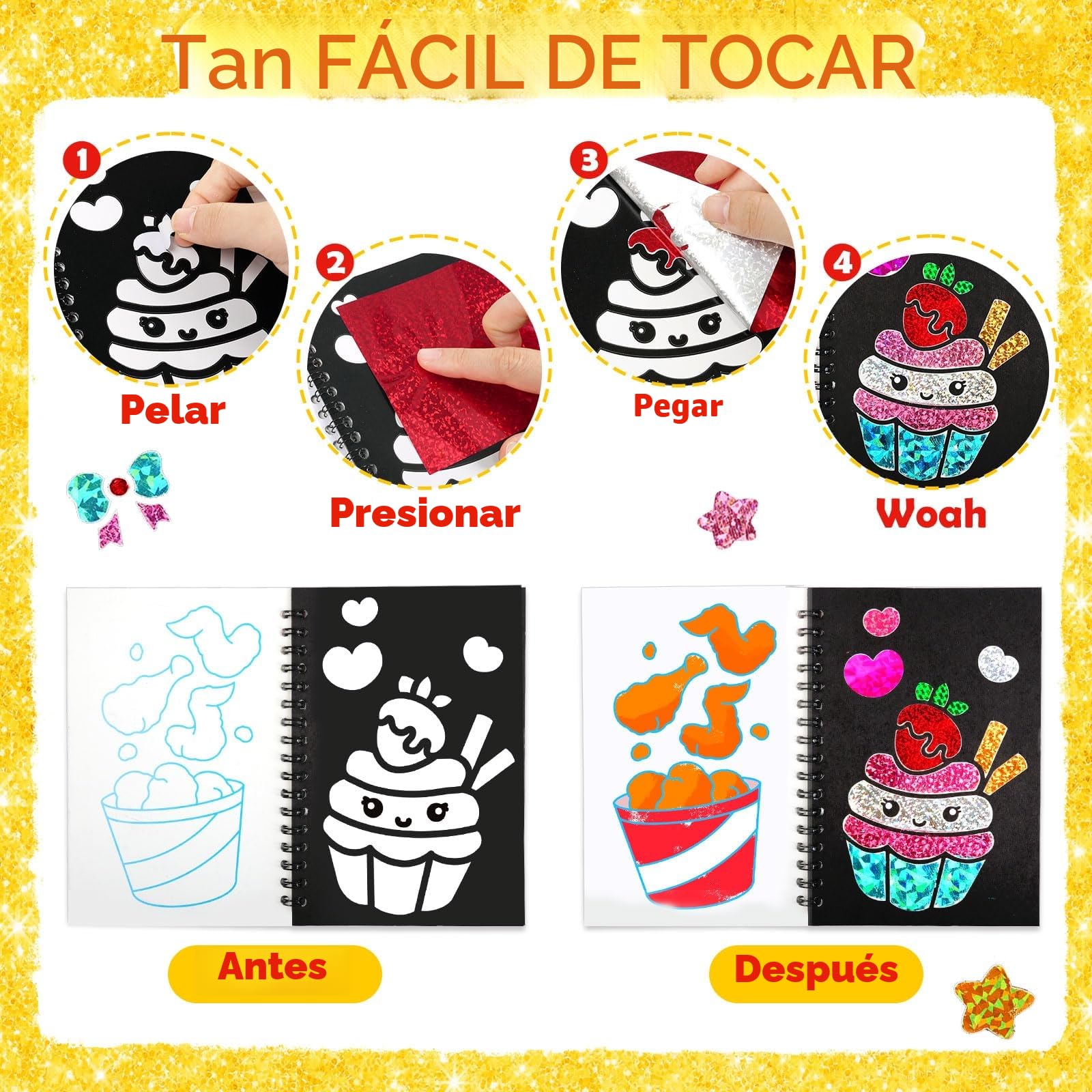 FUNNYB&G Arte con Foil Actividad Libros Colorear Detalles Cumpleaños niños, 2 IN 1 Foil Art&Livros de Colorir infantis, Regalos Cumpleaños Niños Colegio|Manualidades Niños Niña 4-10 Años (clásico 24)