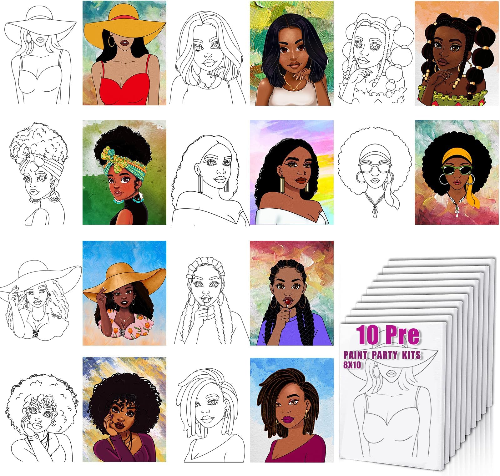 Pre Drawn for Painting for Adults Ynedin10 Pack 8 * 10