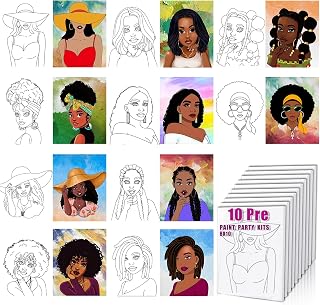 HAGUDAMU 10-Pack Pre-Drawn 8x10 Sip and Paint Canvases for Adults - Cute Cartoon Designs, No Frame