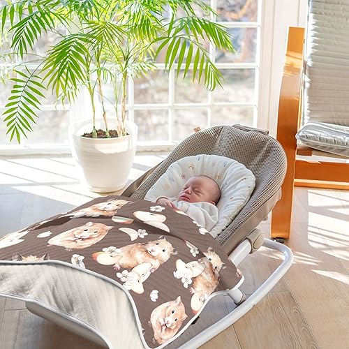 Miniatura 7 de Ollabaky Manta de algodón con diseño de hámster para niños y niñas, manta de algodón para cuna, cochecito o guardería, manta de recepción unisex de