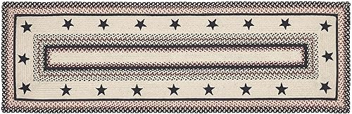 VHC Brands Colonial Star - Alfombra de pasillo con almohadilla de PVC, mezcla de yute, rectangular, color marrón y negro, rojo, 22 x 72 pulgadas