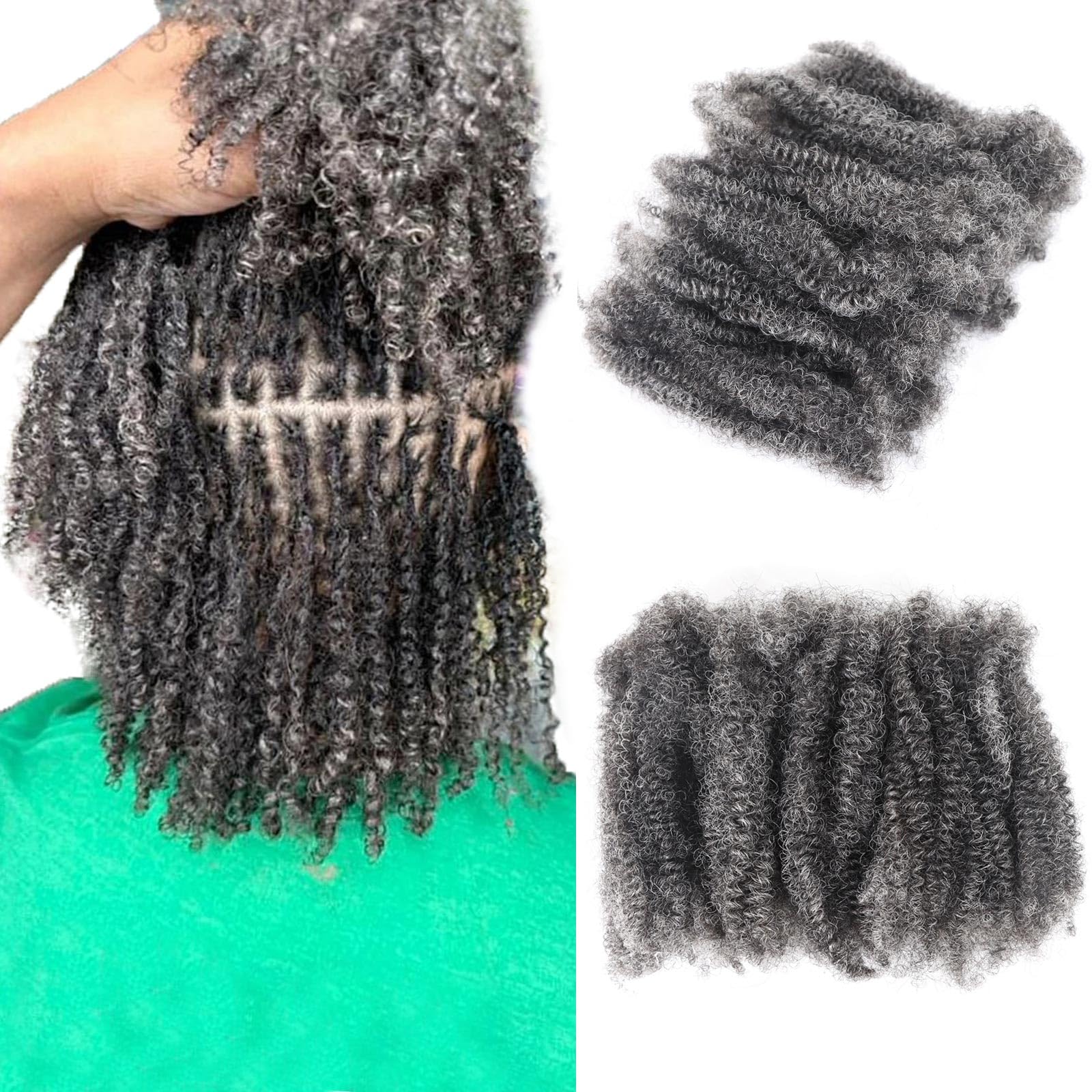 Photo 1 of HAPPY&CC 4C Grey Afro Kinky Bulk Human Hair for Mini Micro Locs Braids Twist Braiding Dreadlock Hair Extensions Salt and Pepper 12 Inch 50 Gram