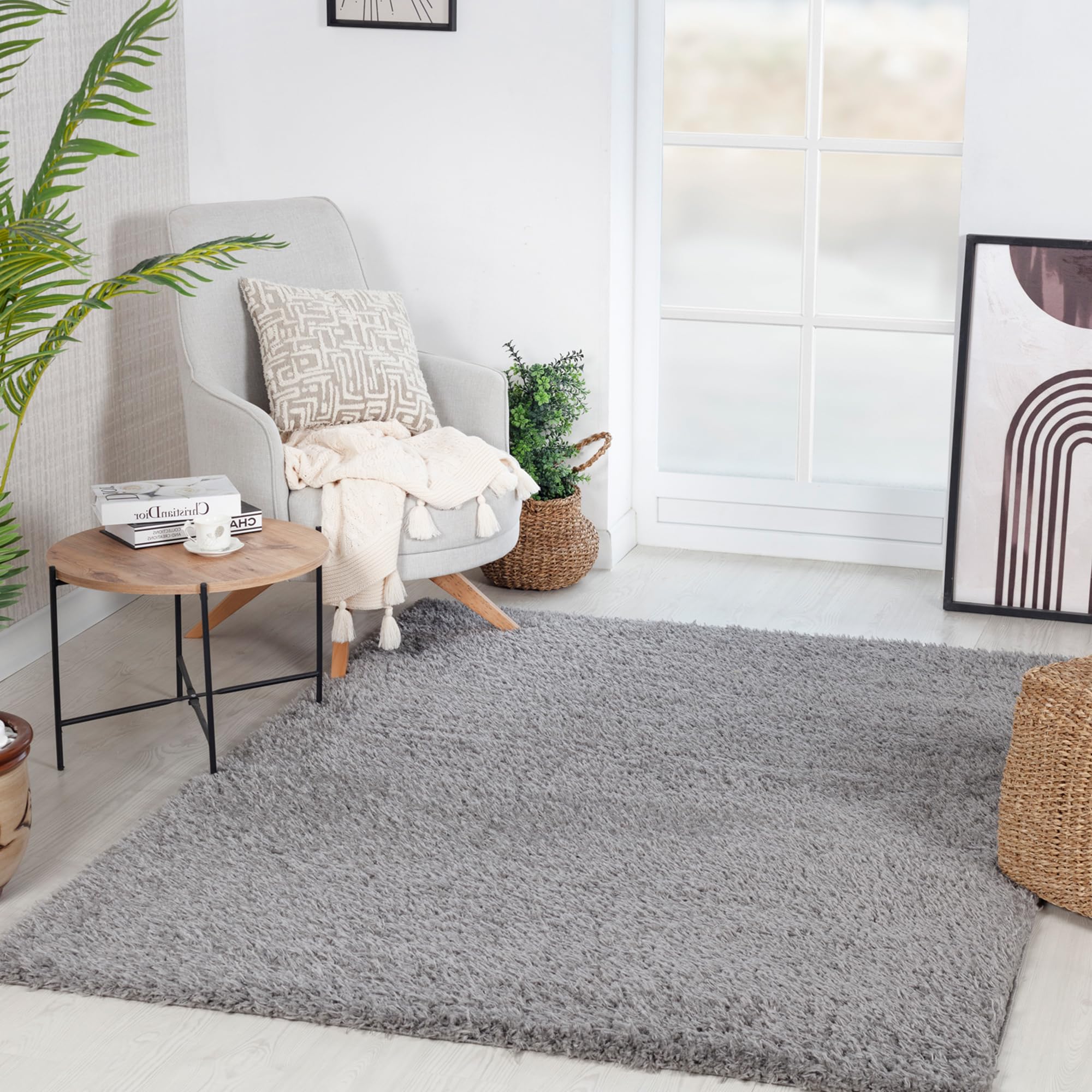 Grand tapis gris moderne 120x180 Livabliss Shaggy bohème salon