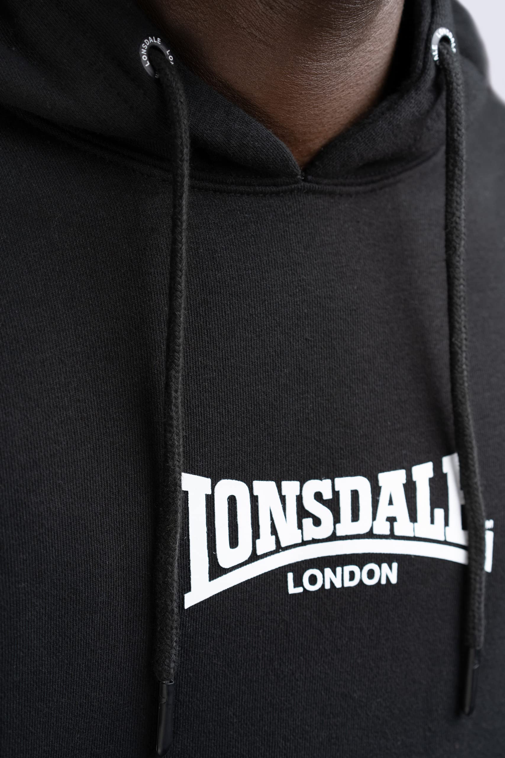 Lonsdale London BEETHAM Uomo Felpa con Cappuccio Nero 60% Cotone, 40% Poliestere Regular