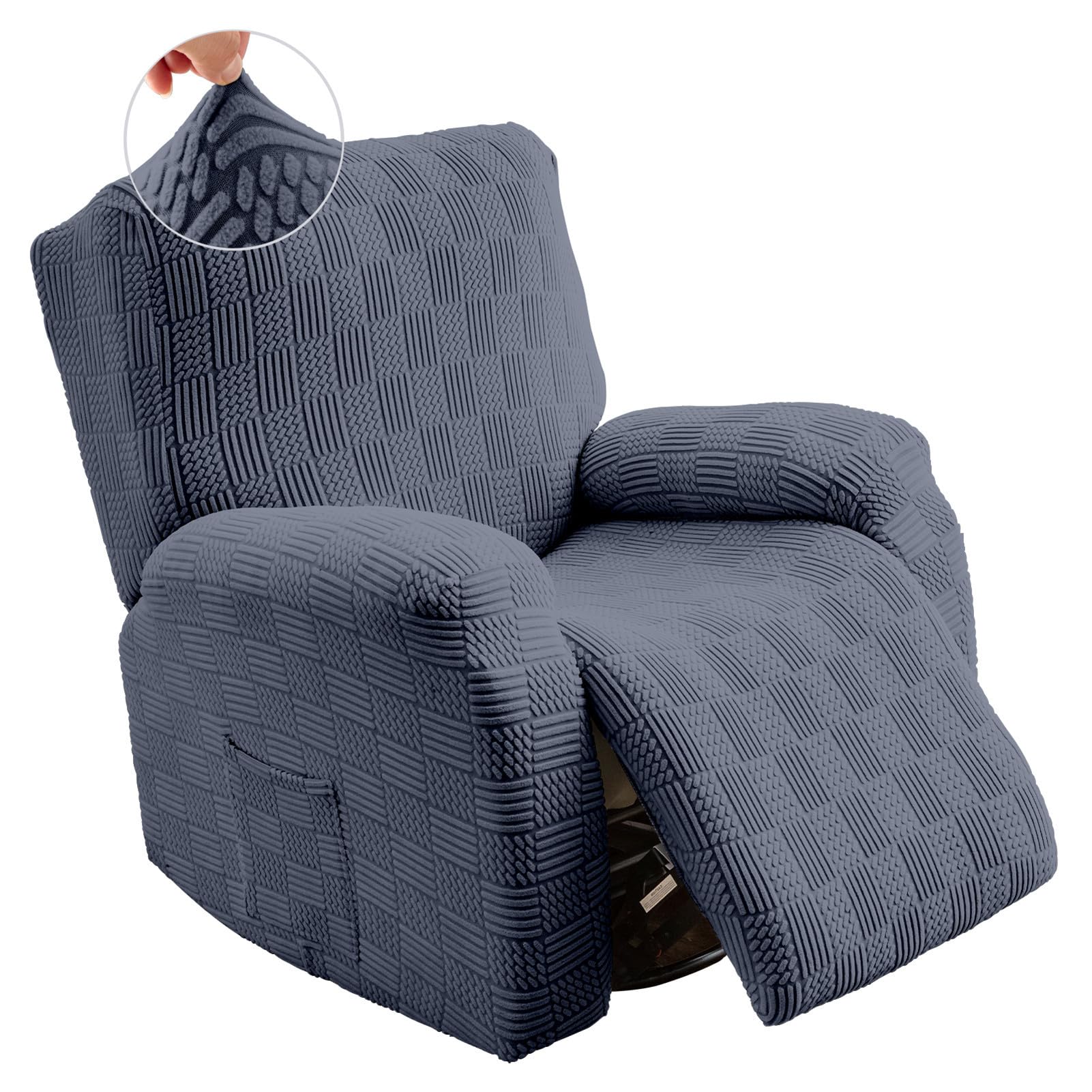 XHDZSW Stretch Recliner Chair Cover, Anti-slip Recliner Slipcover with Elastic Bottom and Pocket, Armchair Covers for Electric Chair Furniture Protector for Pet (Dark Gray)
