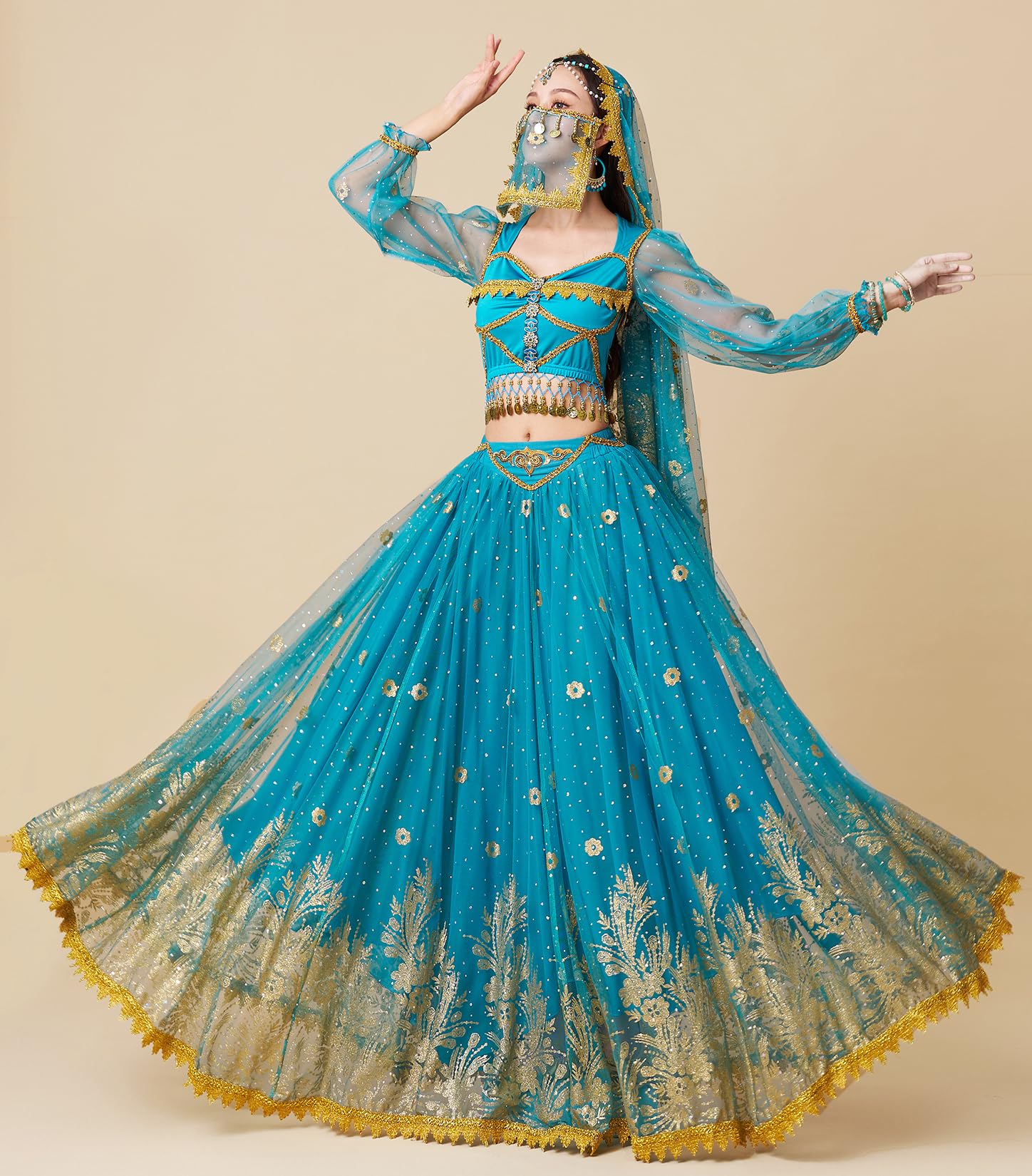 Bauchtanz-Kostüme für Damen, Aladin, Jasmin, Prinzessin, Verkleidung, Party, Halloween, Performance, Kostüme, Cosplay-Outfits