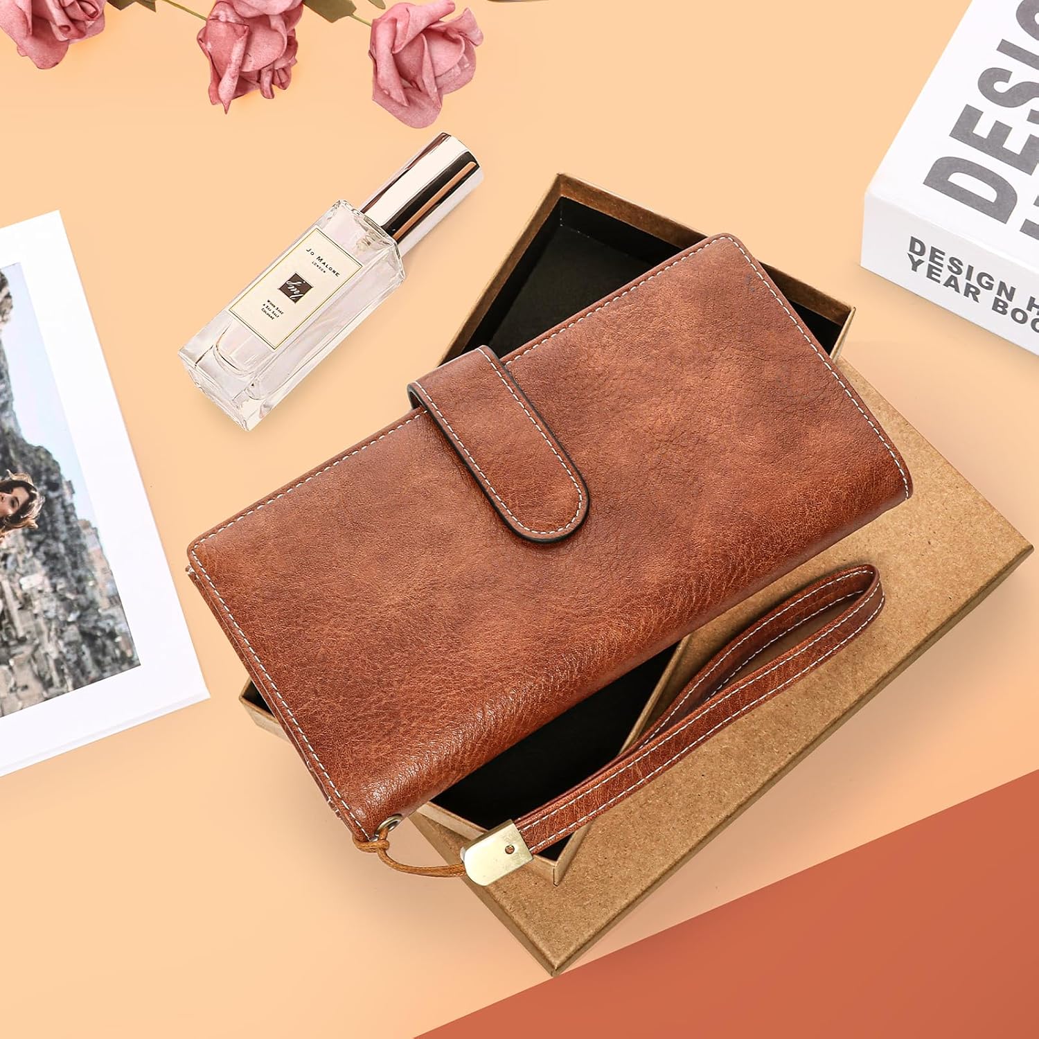 Womens Wallet RFID Blocking Large Capacity Credit Card Holder Long Purses for Women with Wristlet Pocket ID Window - Image 6