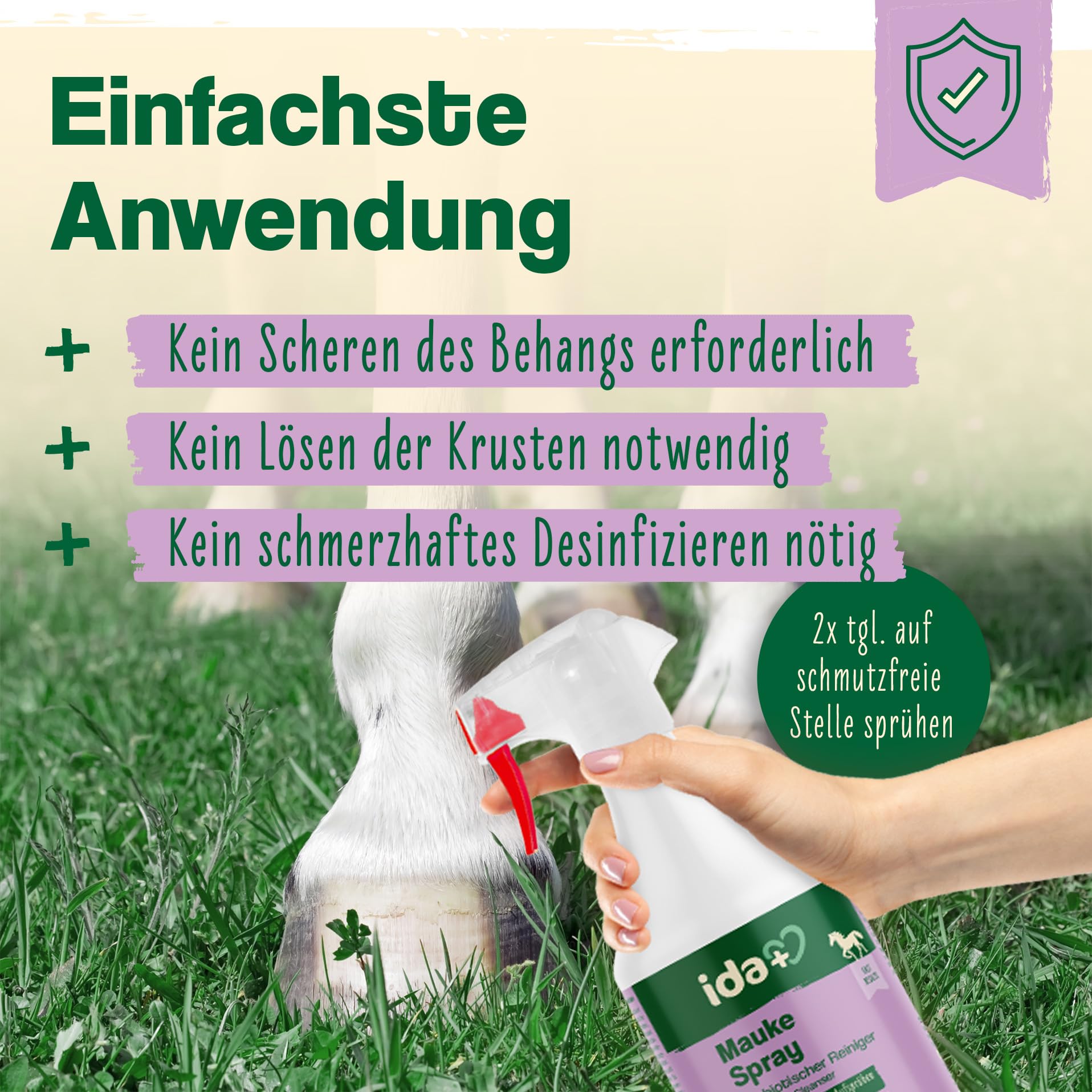Ida Plus Mauke Spray für Pferde 500 ml - schnelle Hilfe bei Mauke, Strahlfäule & Ekzemen - Mauke Mittel mit effektiven Mikroorganismen - rasche Linderung, hautfreundliche & schmerzfreie Hufpflege