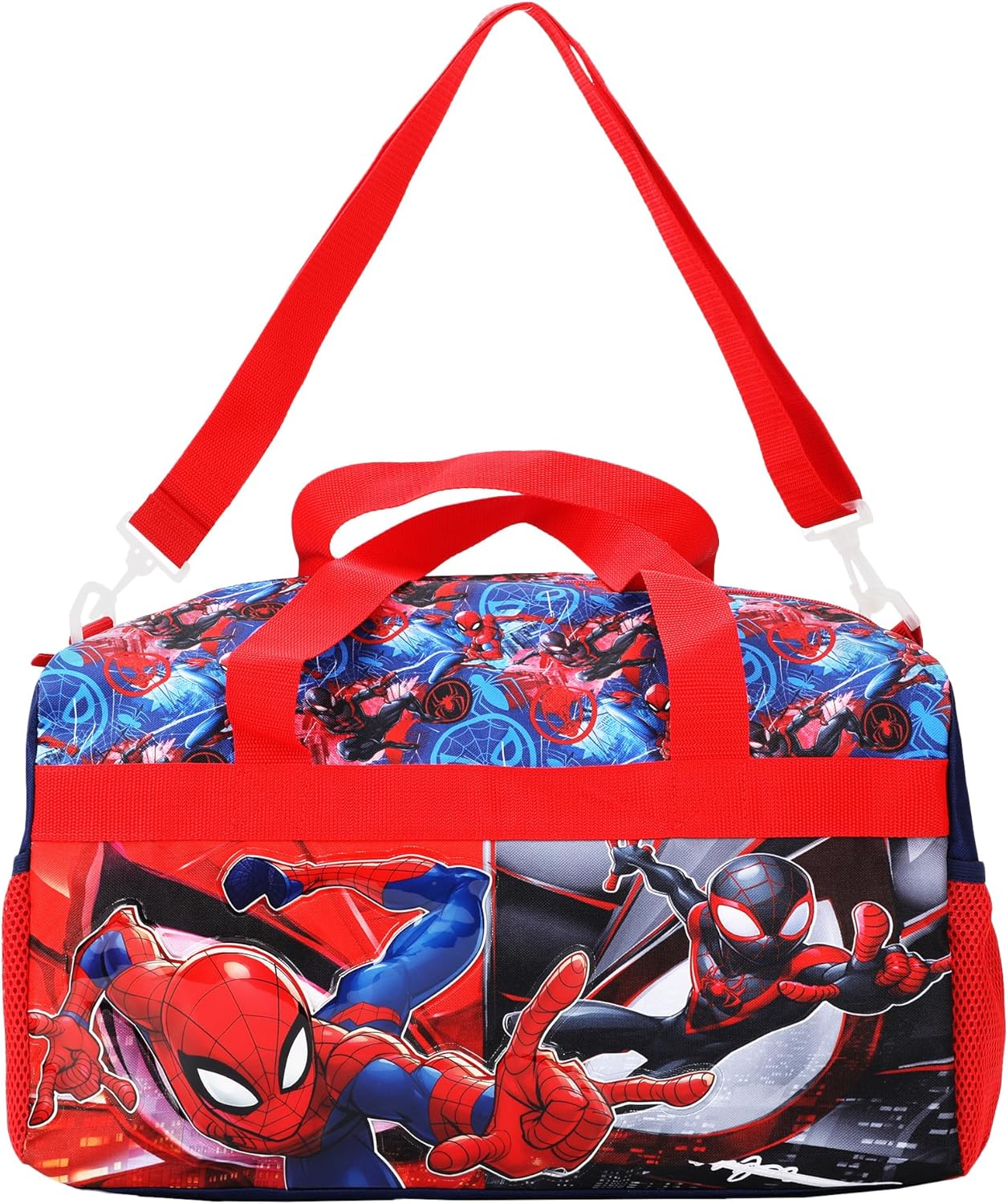 Bioworld Spider-Man 4-Piece Duffel, Drawstring Backpack, Water Bottle and Utility Case Blue Youth Duffle Bag Set