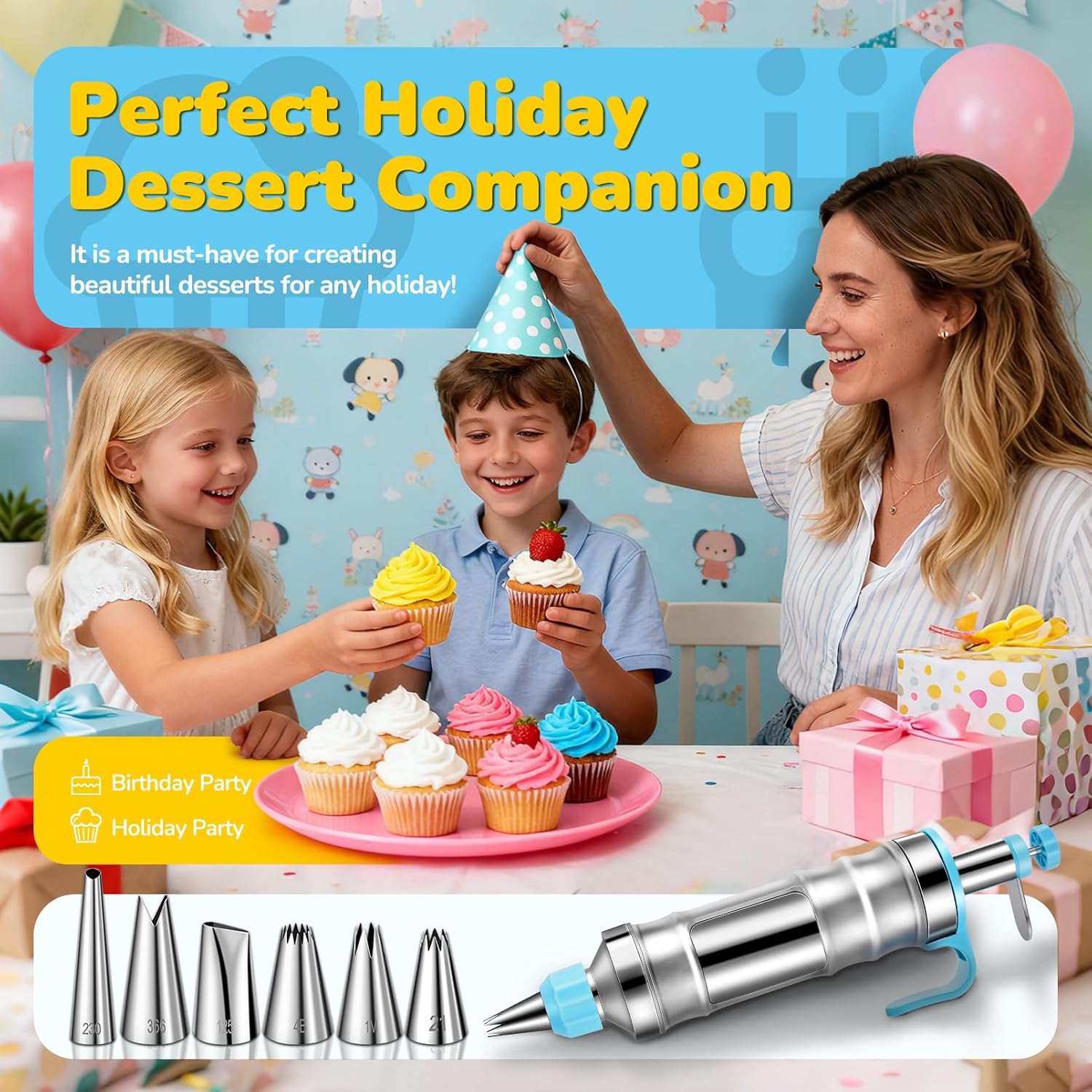 Cake Decorating Tools Supplies Kit: 164pcs Baking Accessories, Dessert Piping Syringe and Icing Tips Set - Puffs Cupcake Frosting Piping Bakery Set for Adults Beginners or Professional, Blue