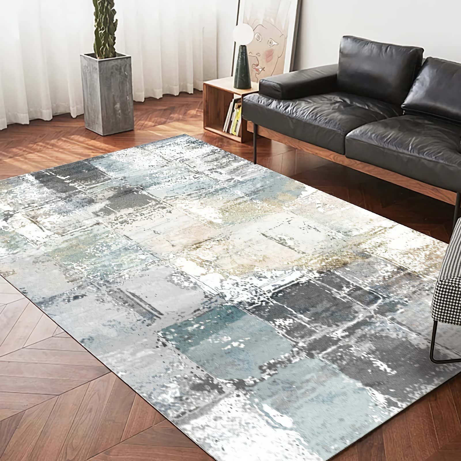 Tappeto accessori gaming room,Tappeto Lavabile Con Disegno A Inchiostro Giallo Nero Grigio tappetto bambino cameretta,stuoia camper esterno 80x120cm