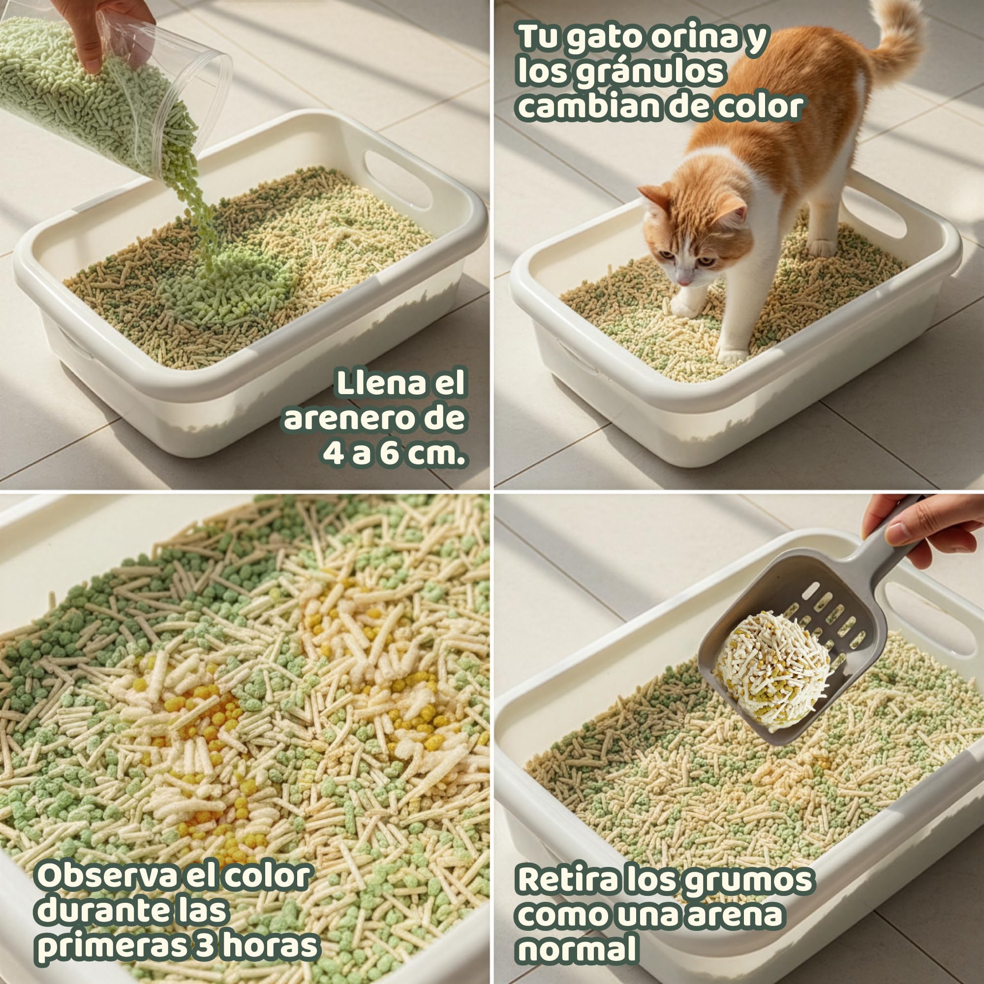 Arena de Tofu para Gatos con Indicador de pH - Pack 2 (5,6 kg) Mayor Duración | Detecta Problemas Urinarios, Sin Polvo, Aglomerante, Antiolor, Biodegradable - Mokato