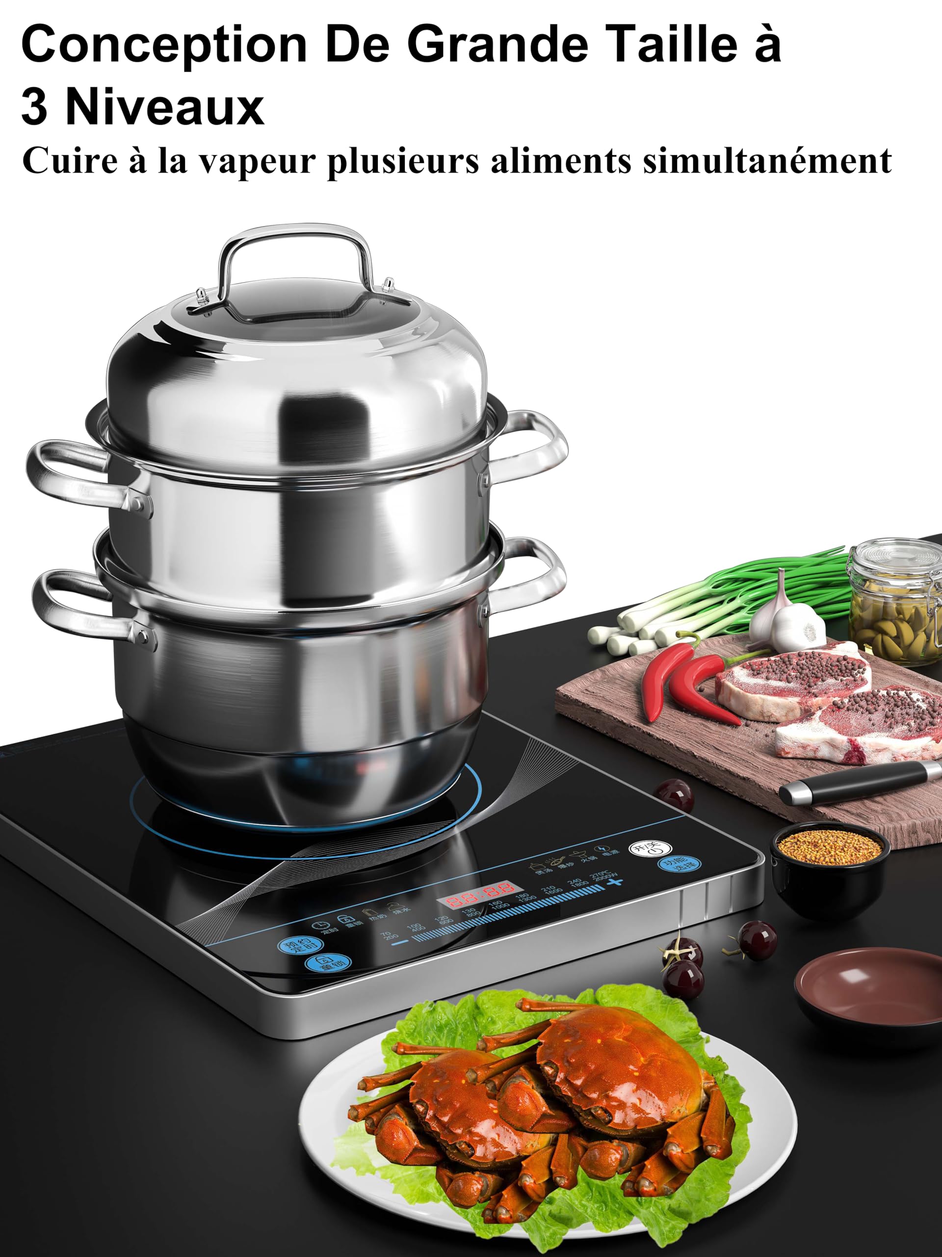 VENTION Vaporiera Induzione 28 cm, Pentola per Cuocere a Vapore 3 Piani, Pentola Vaporiera Acciaio Inox