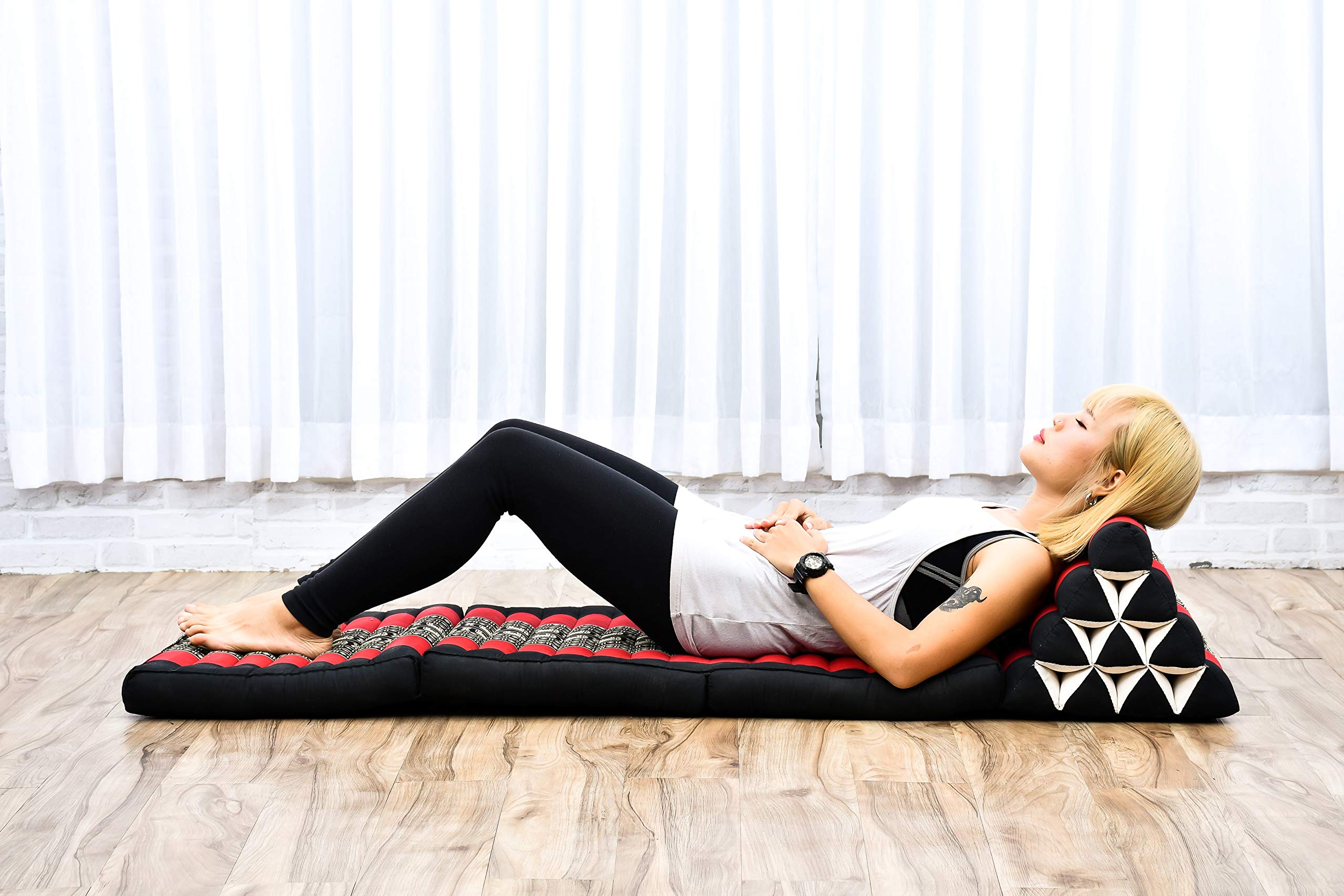 Leewadee Thai Faltmatte 170 x 53 cm - Kapok Bodenkissen Dreieckslehne zum Loungen & Entspannen