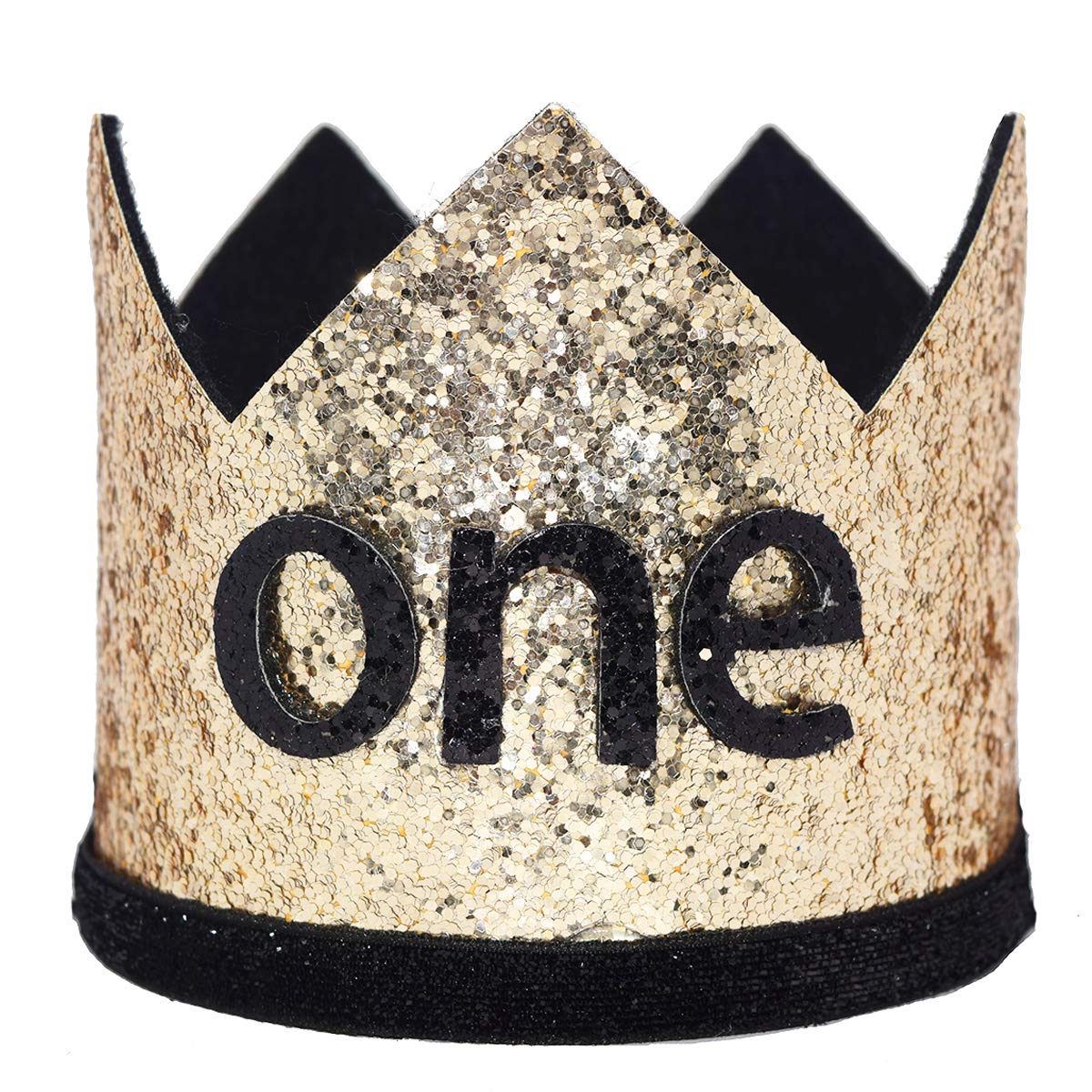 Celebris Glitter Baby Boy First Birthday Crown Hat & Headband for Little Prince Princess Cake Smash Photo Prop (Large Gold & Black One)
