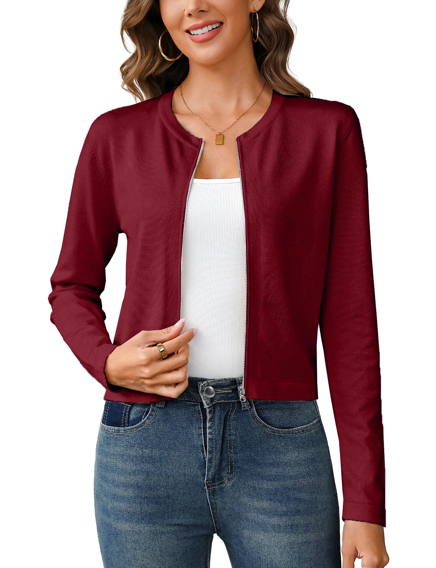 Totatuit Womens Long Sleeve Knitted Zip Up Cardigan Sweaters Cropped Jacket