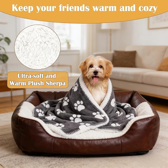 Foto 5 de 8 de Manta Impermeable con Estampado de Patas para Perros, Manta de Lana Sherpa Impermeable para Mascotas