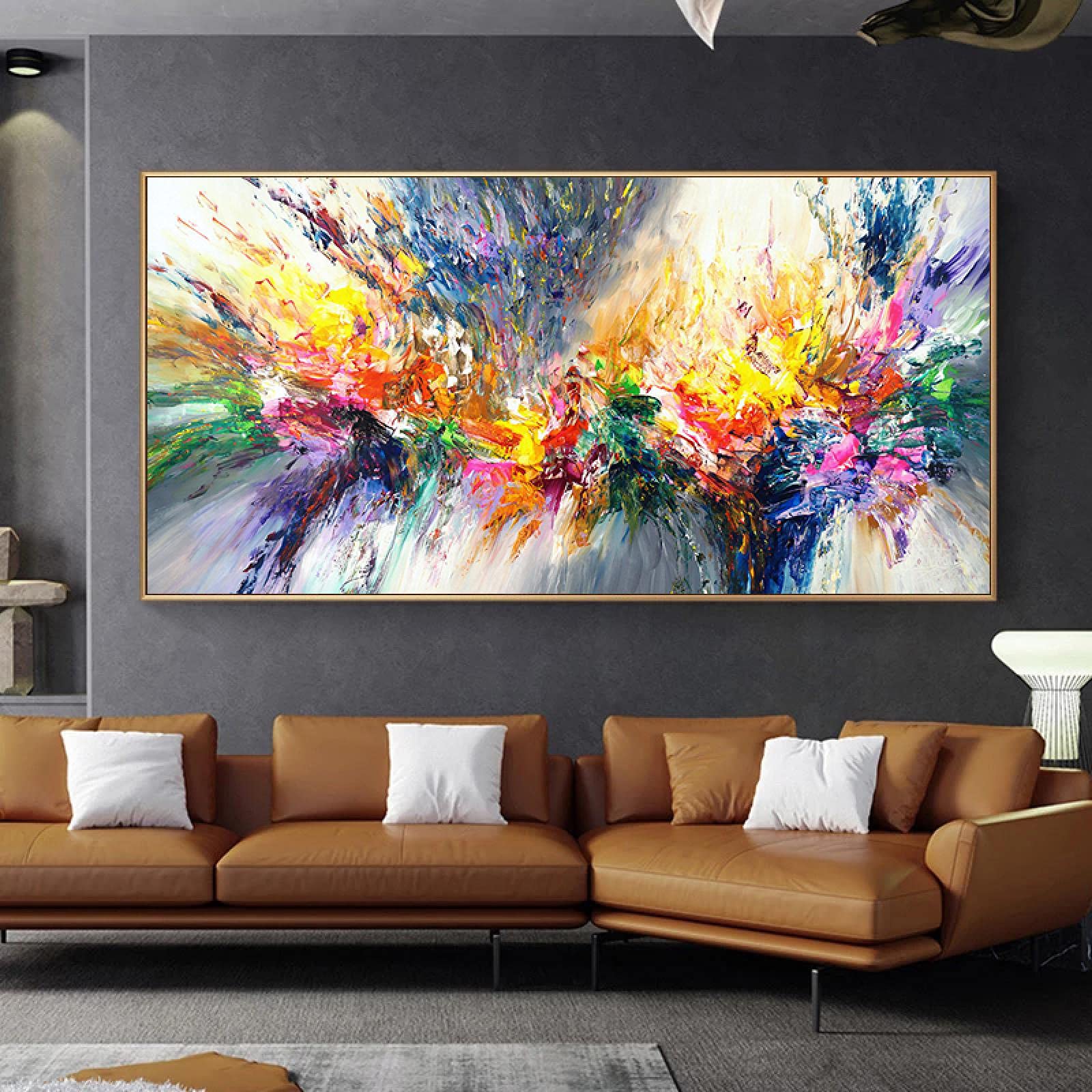 Toile abstraite jaune 80x160 cm impression haute définition - 6