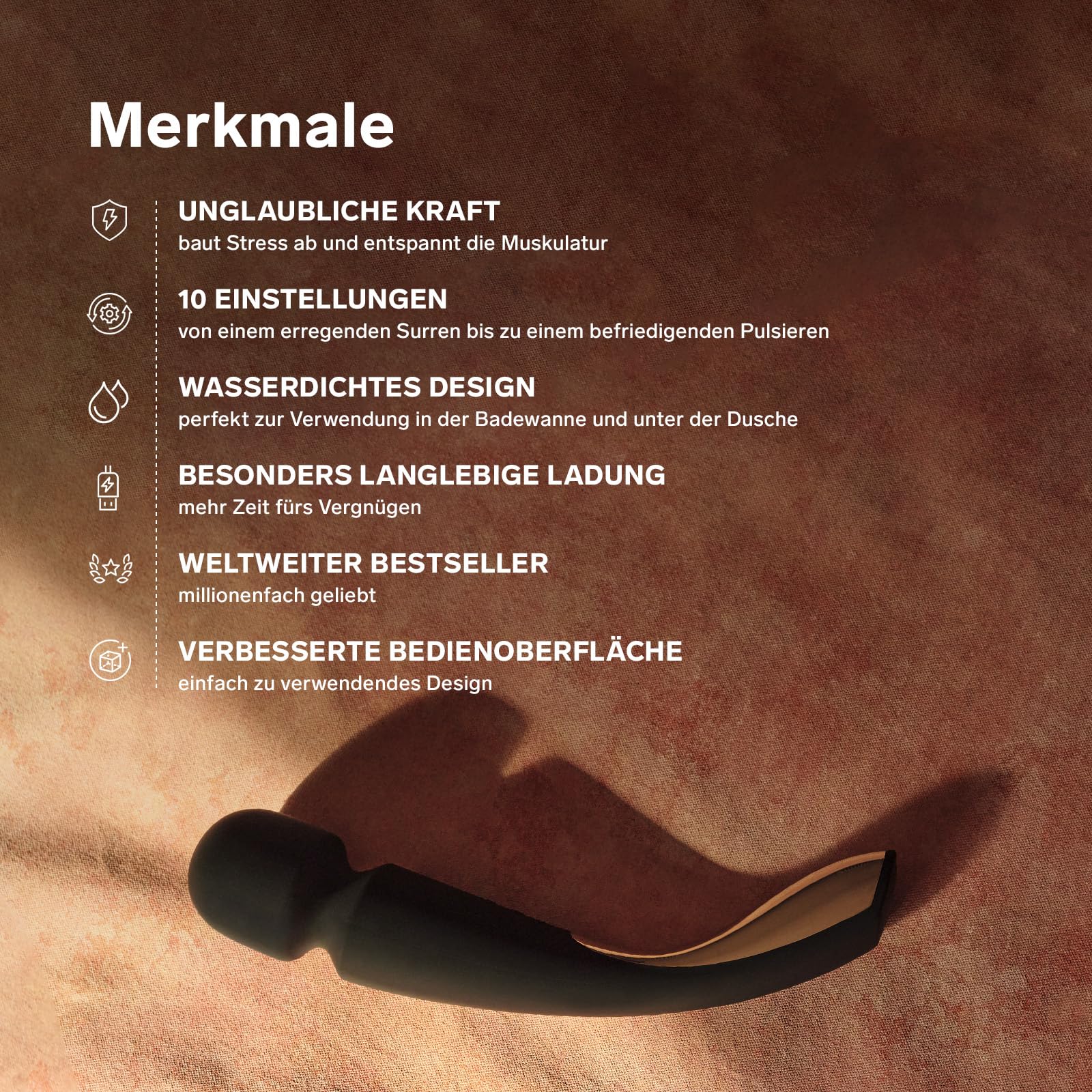 LELO SMART WAND 2 (Größe M) Wasserfester Massagestab (Massage für den ganzen Körper) Elektrischer Massager, Black
