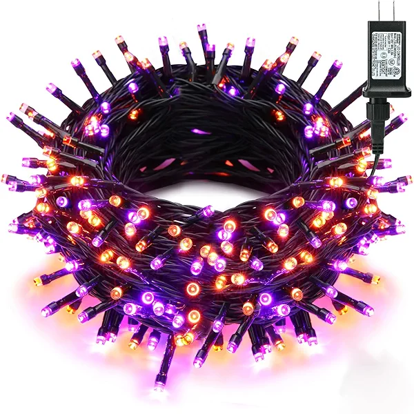 Brizled Purple & Orange Halloween Lights, 95.14ft 240 LED Halloween String Lights Connectable with Timer, 8 Modes Outdoor Orange Light, Plugin Mini Light Waterproof for Outside Spooky Decoration