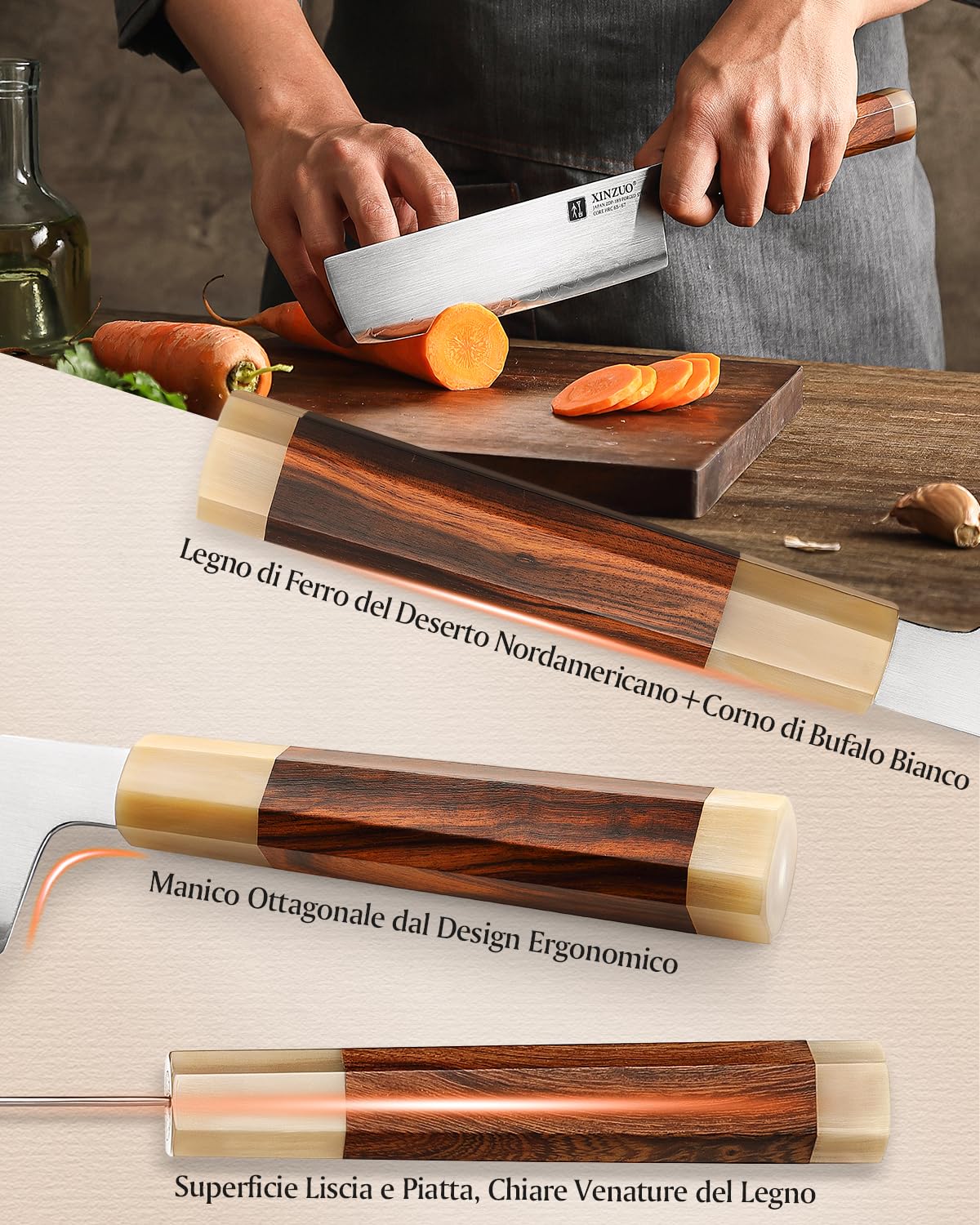 XINZUO Acciaio Giapponese Coltello Nakiri 18.3cm Coltello da Cucina, Forgiato a Mano Coltello da Cuoco Acciaio in Polvere Giapponese ZDP-189, Affilate Coltello per Verdure -Manico in Desert Ironwood