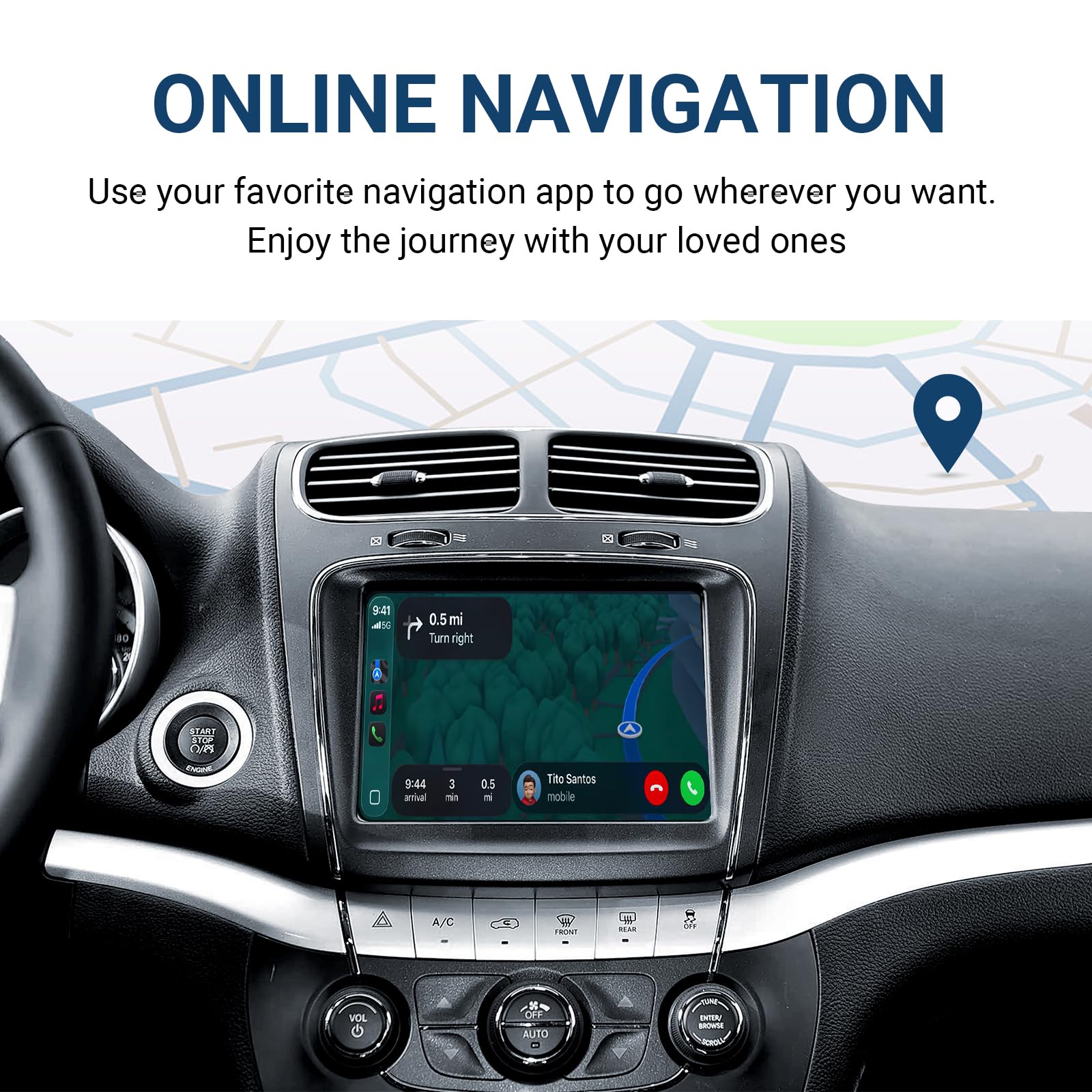 EZoneTronics Kit decodificador inalámbrico CarPlay y Android Auto para Fiat Freemont/Chrysler 300C/Dodge/Maserati, Plug & Play Adaptador CarPlay con SWC/WiFi/Bluetooth/Control por Voz/Navegación GPS