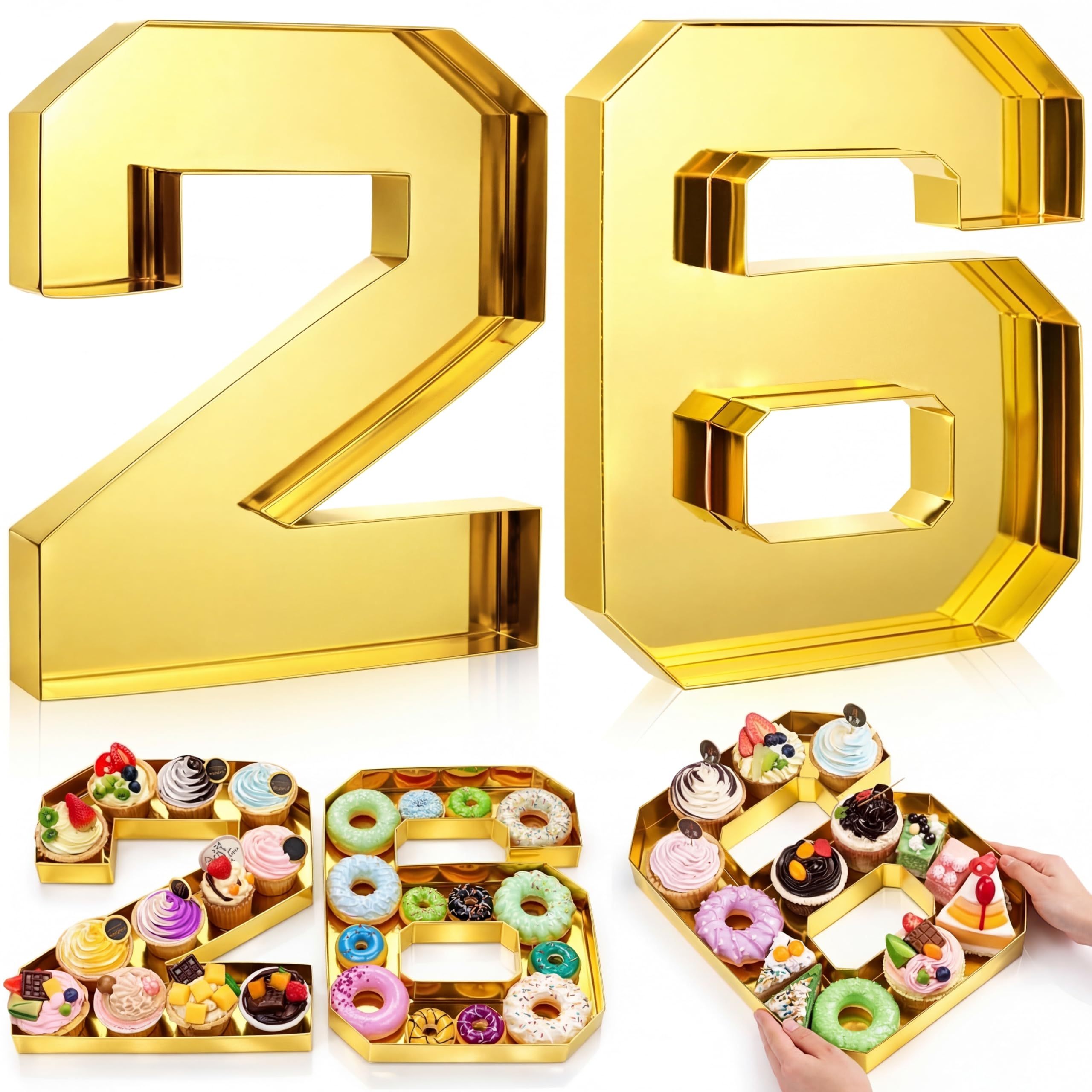 Photo 1 of 2 Pcs 13.7" 26 Cardboard Charcuterie Numbers Fillable Graduation Board Number Large Fillable Numbers 2026 Letters Trays for Food Chocolate Candy School Congrats Grad Party Supplies(Gold)